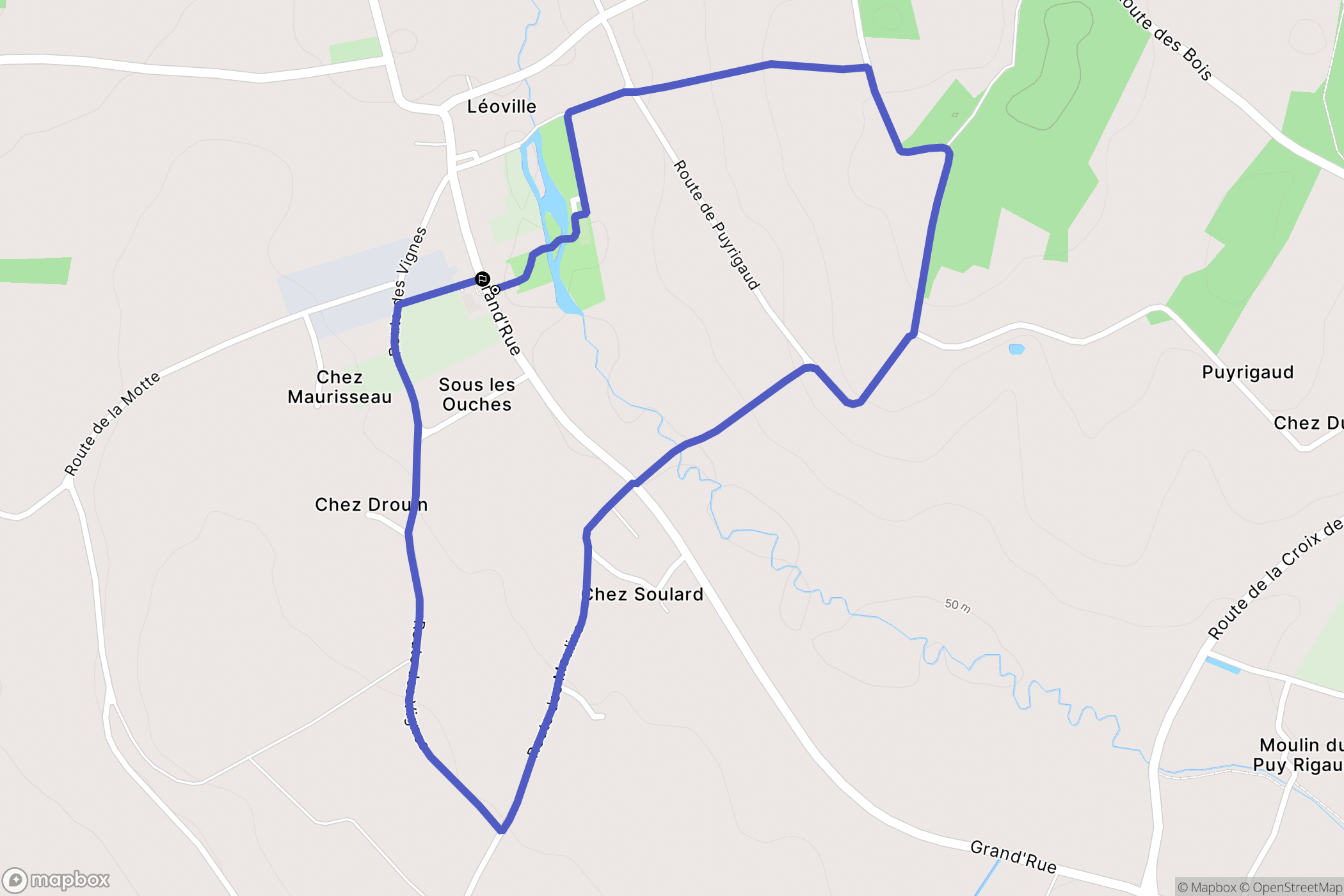 Léoville : carte du parcours de randonnée - France