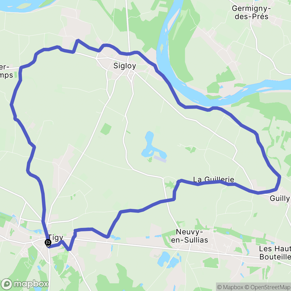 Tigy : carte du parcours de randonnée - France