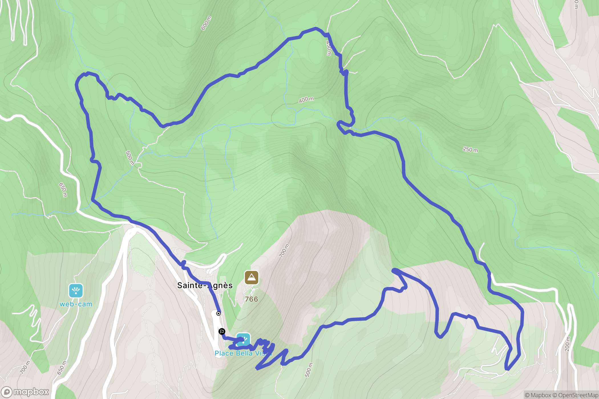Sainte-Agnès : carte du parcours de randonnée - France