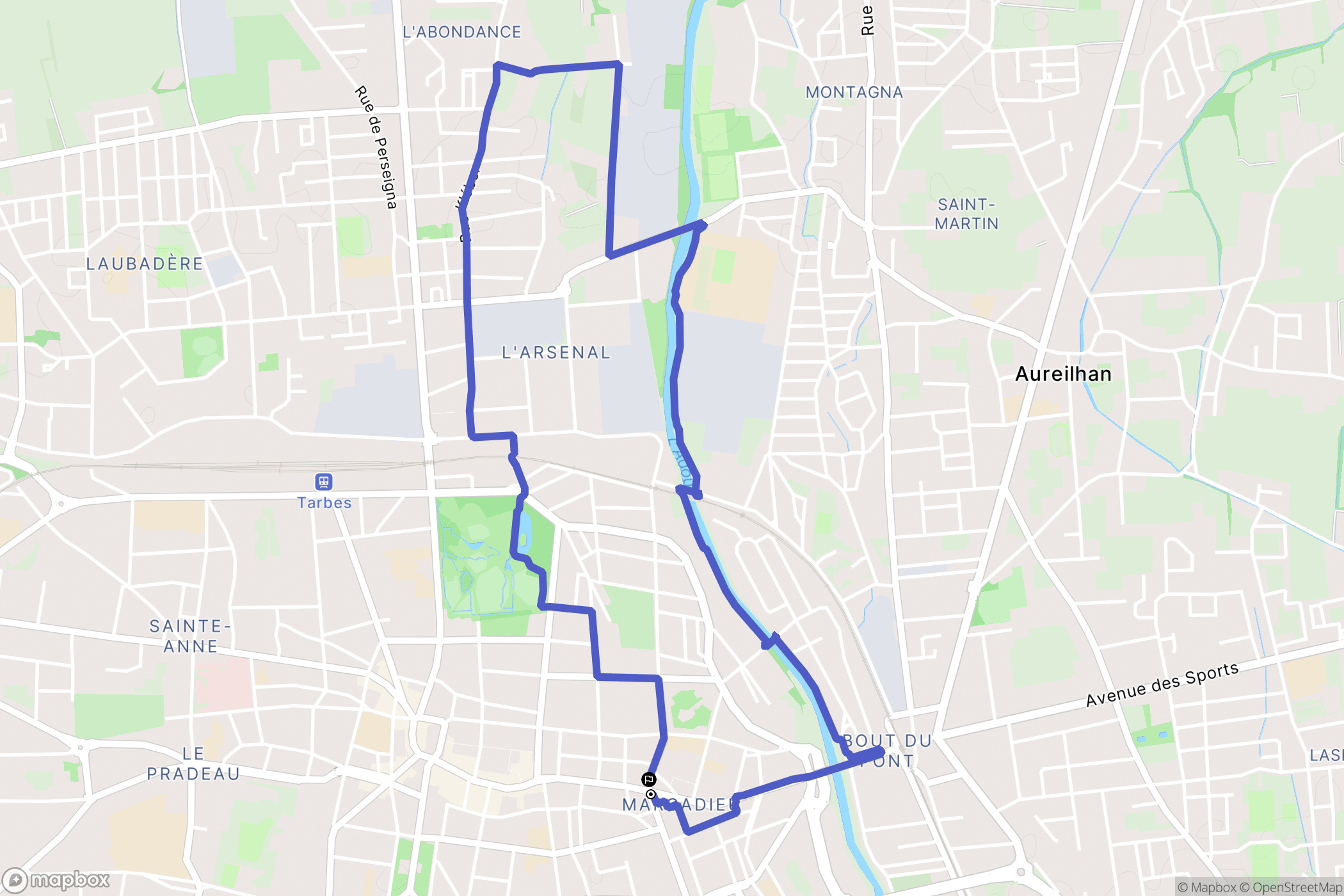 Tarbes : carte du parcours de randonnée - France