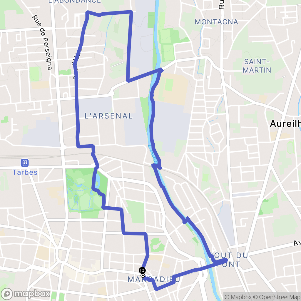 Tarbes : carte du parcours de randonnée - France