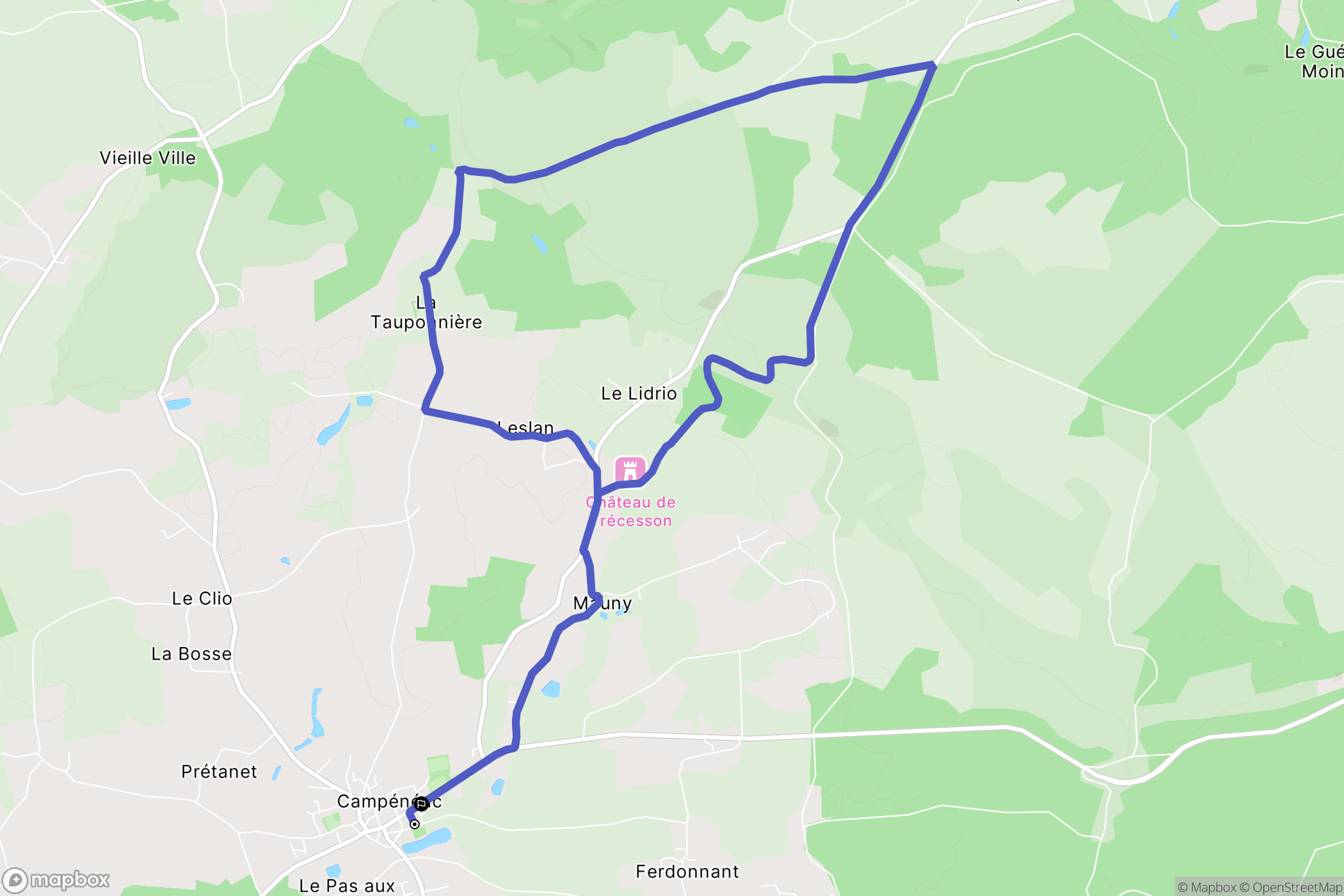 Campénéac : carte du parcours de randonnée - France