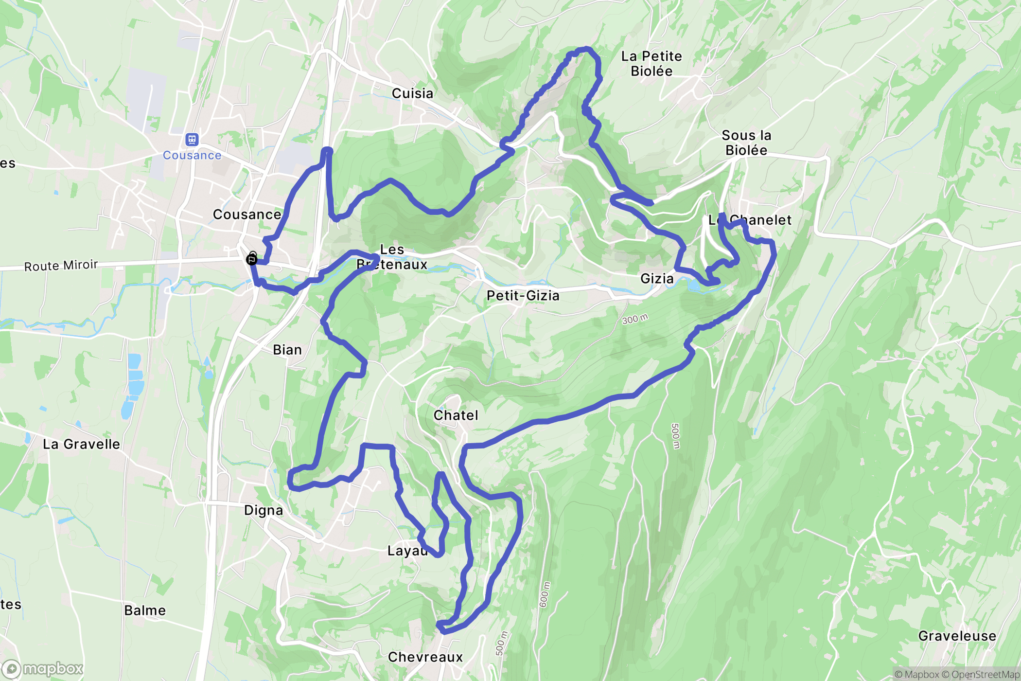 Cousance : carte du parcours de randonnée - France