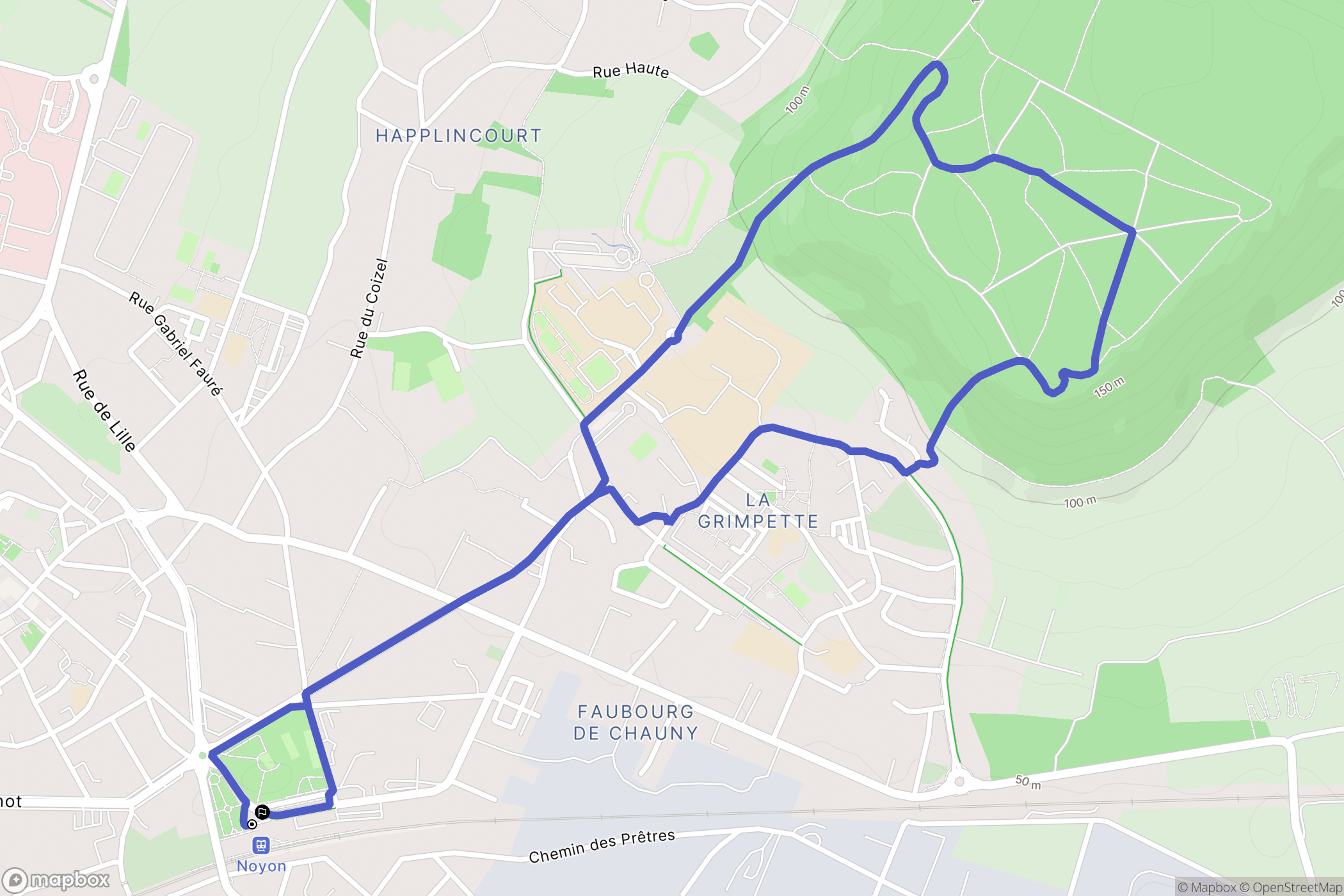 Noyon : carte du parcours de randonnée - France