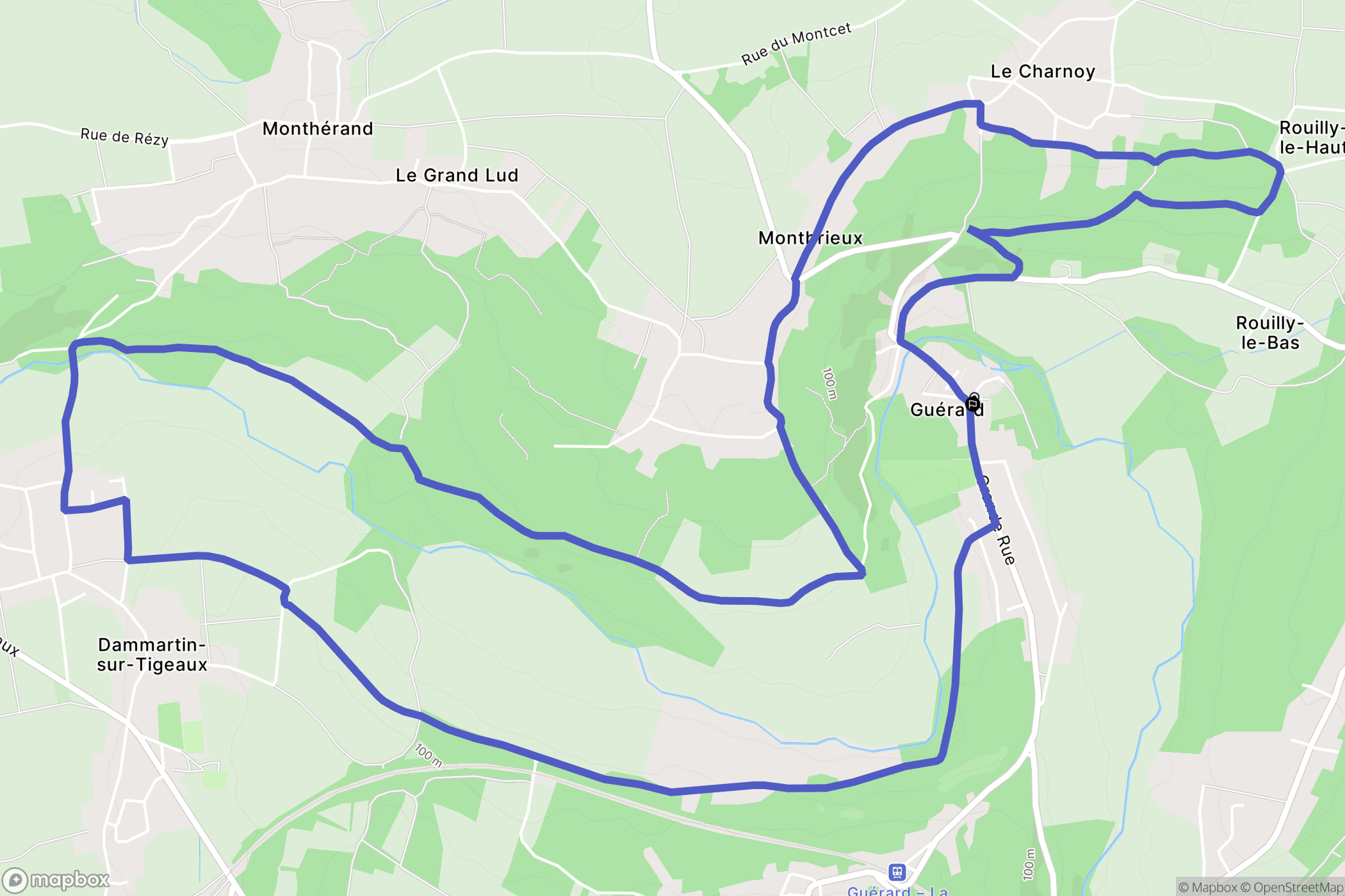 Guérard : carte du parcours de randonnée - France