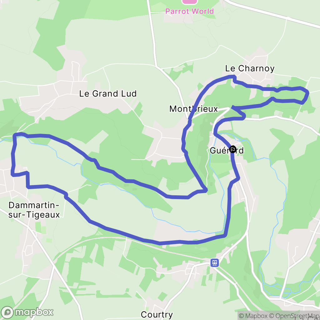 Guérard : carte du parcours de randonnée - France