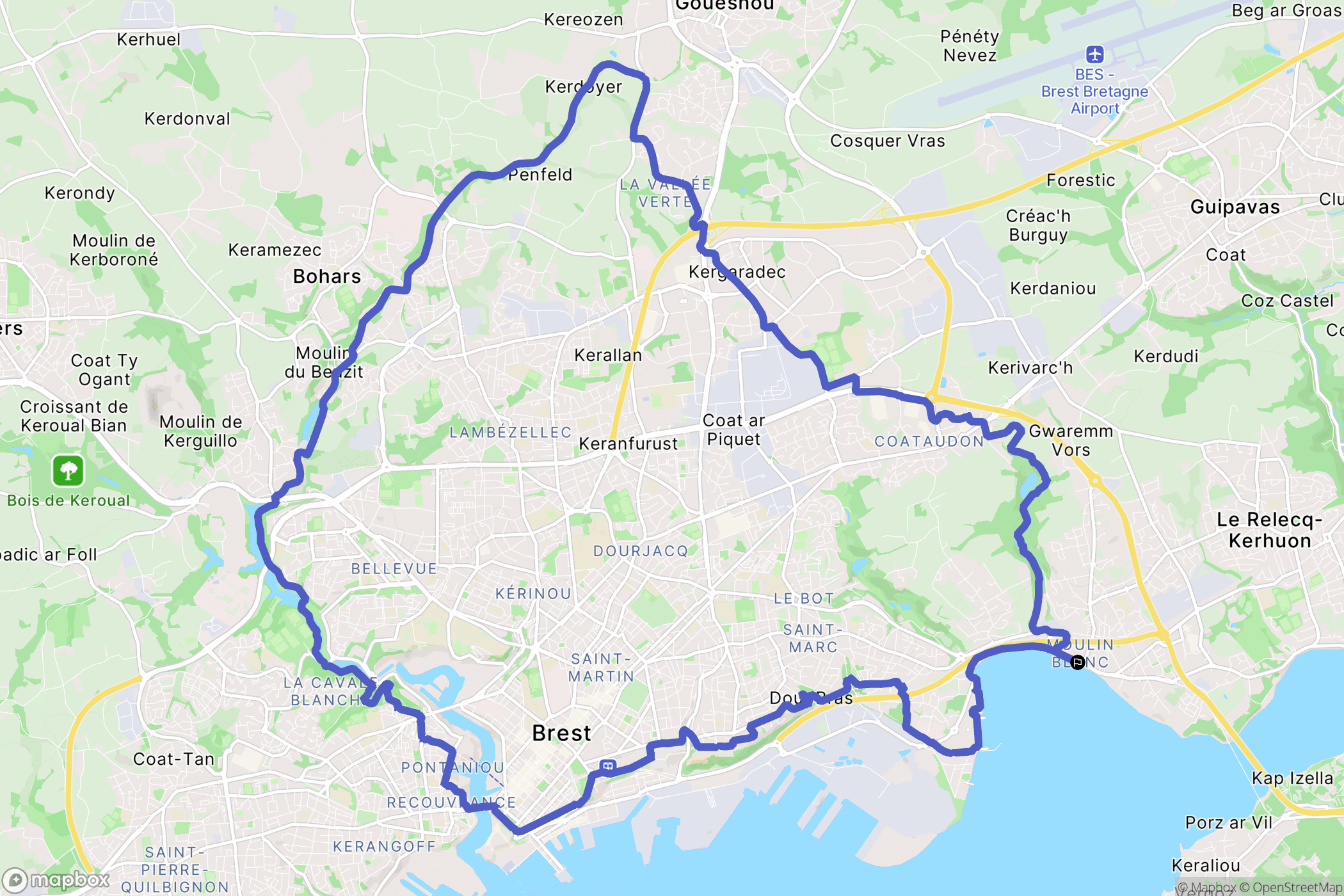 Le Relecq-Kerhuon : carte du parcours de randonnée - France