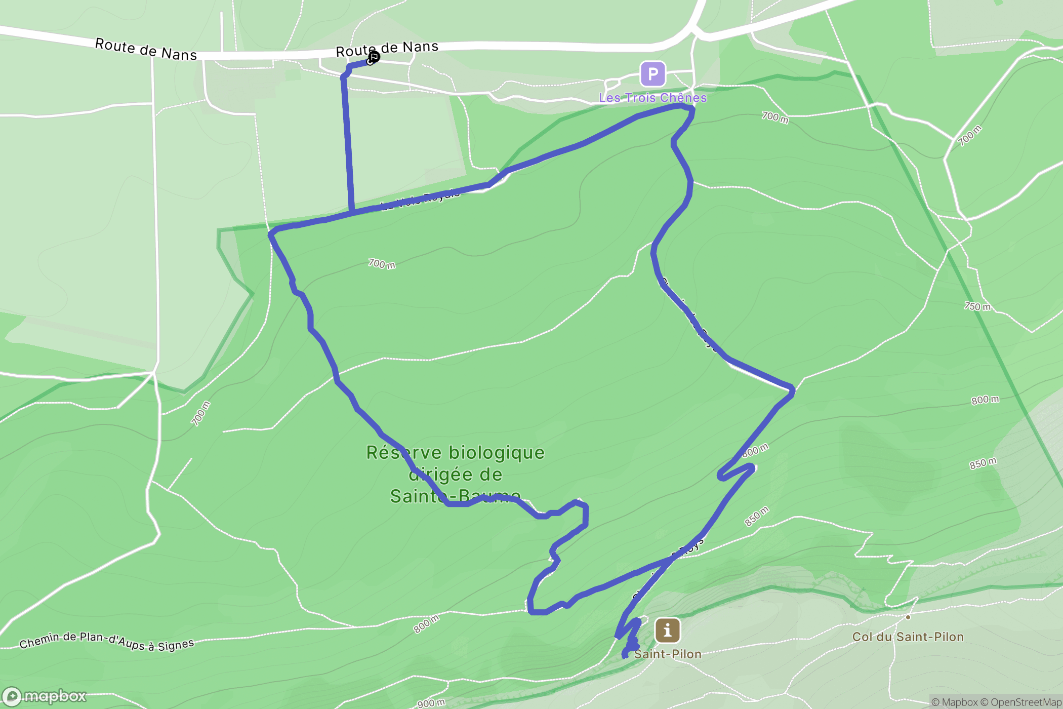 Plan-d'Aups-Sainte-Baume : carte du parcours de randonnée - France