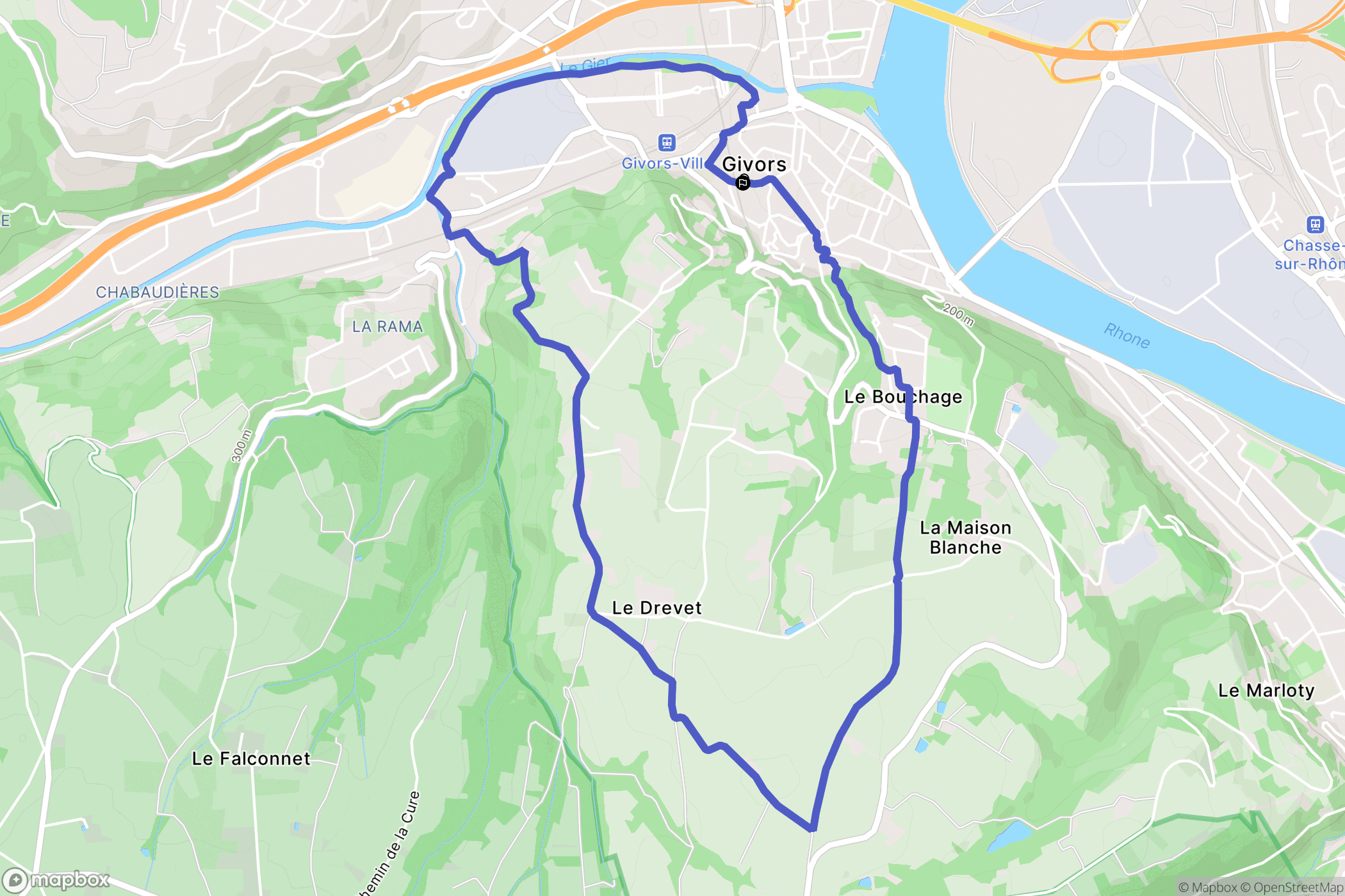 Givors : carte du parcours de randonnée - France
