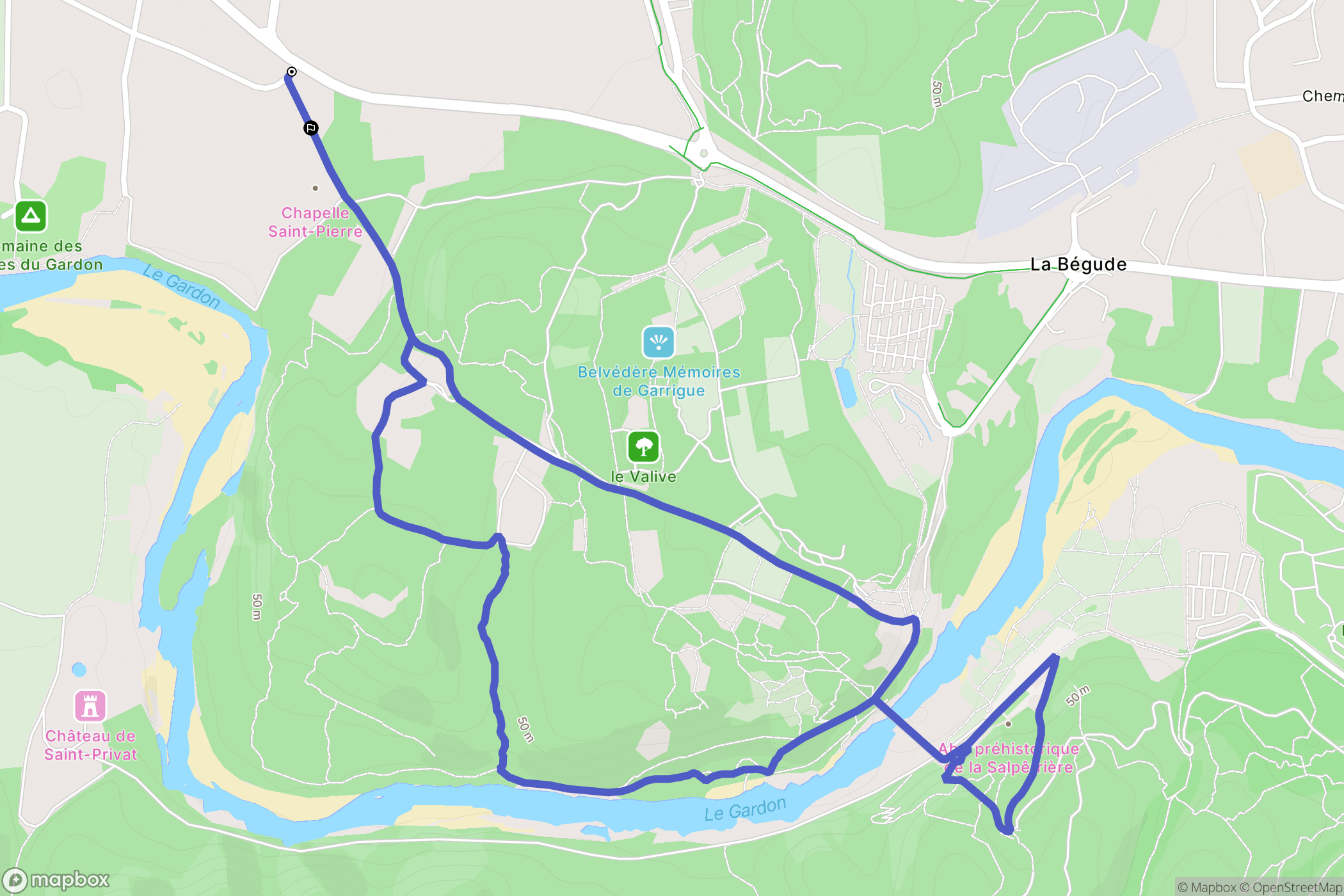 Vers-Pont-du-Gard : carte du parcours de randonnée - France