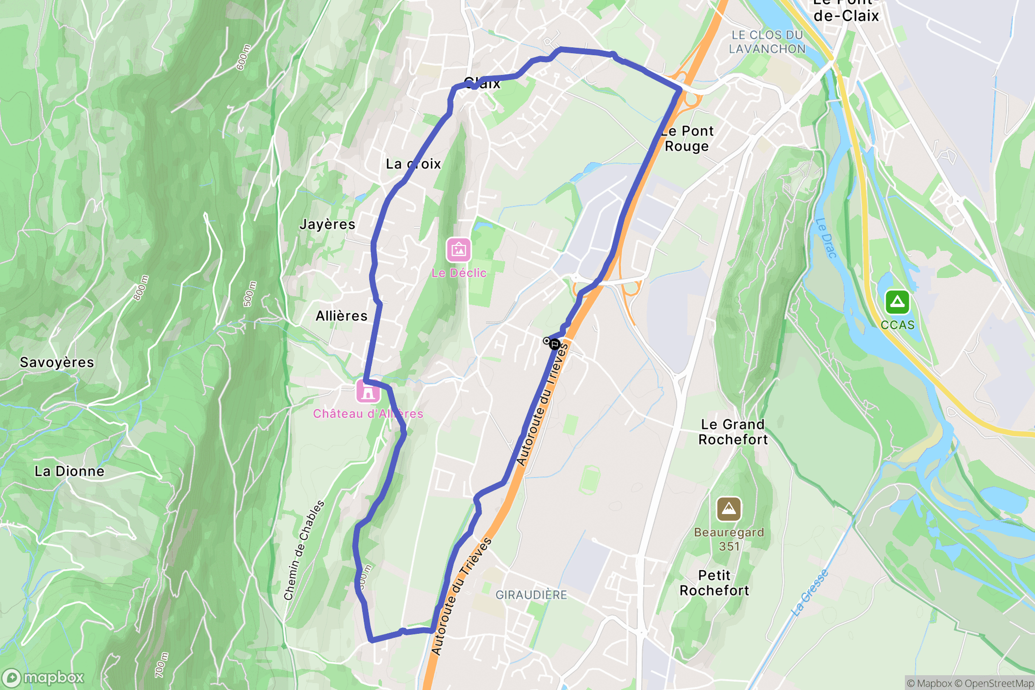 Varces-Allières-et-Risset : carte du parcours de randonnée - France