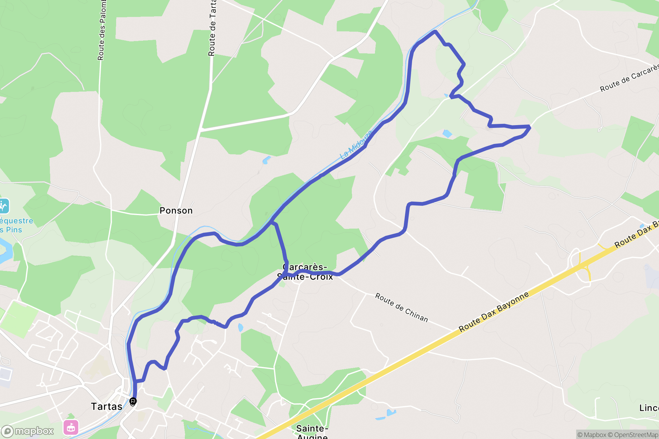 Tartas : carte du parcours de randonnée - France