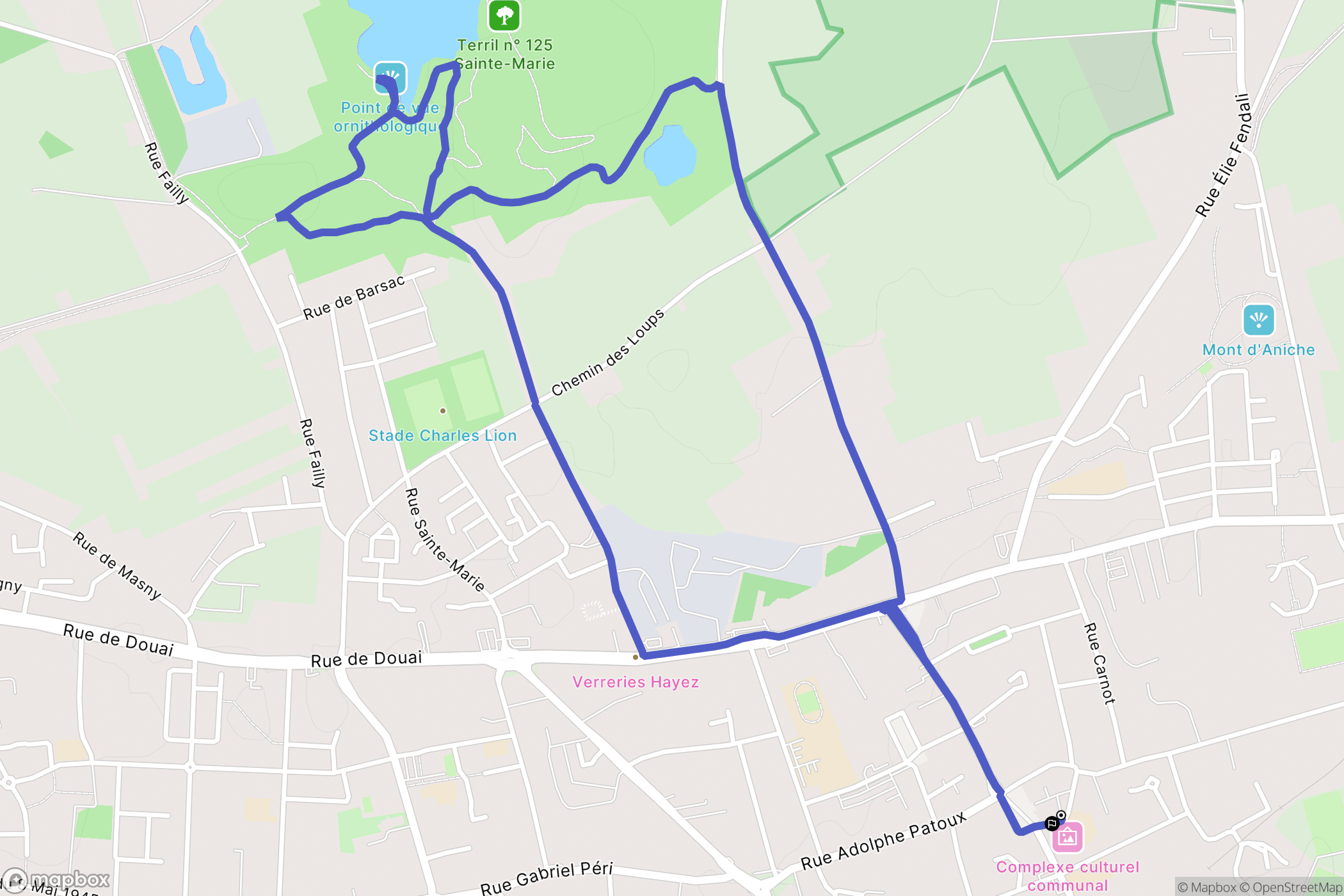 Aniche : carte du parcours de randonnée - France