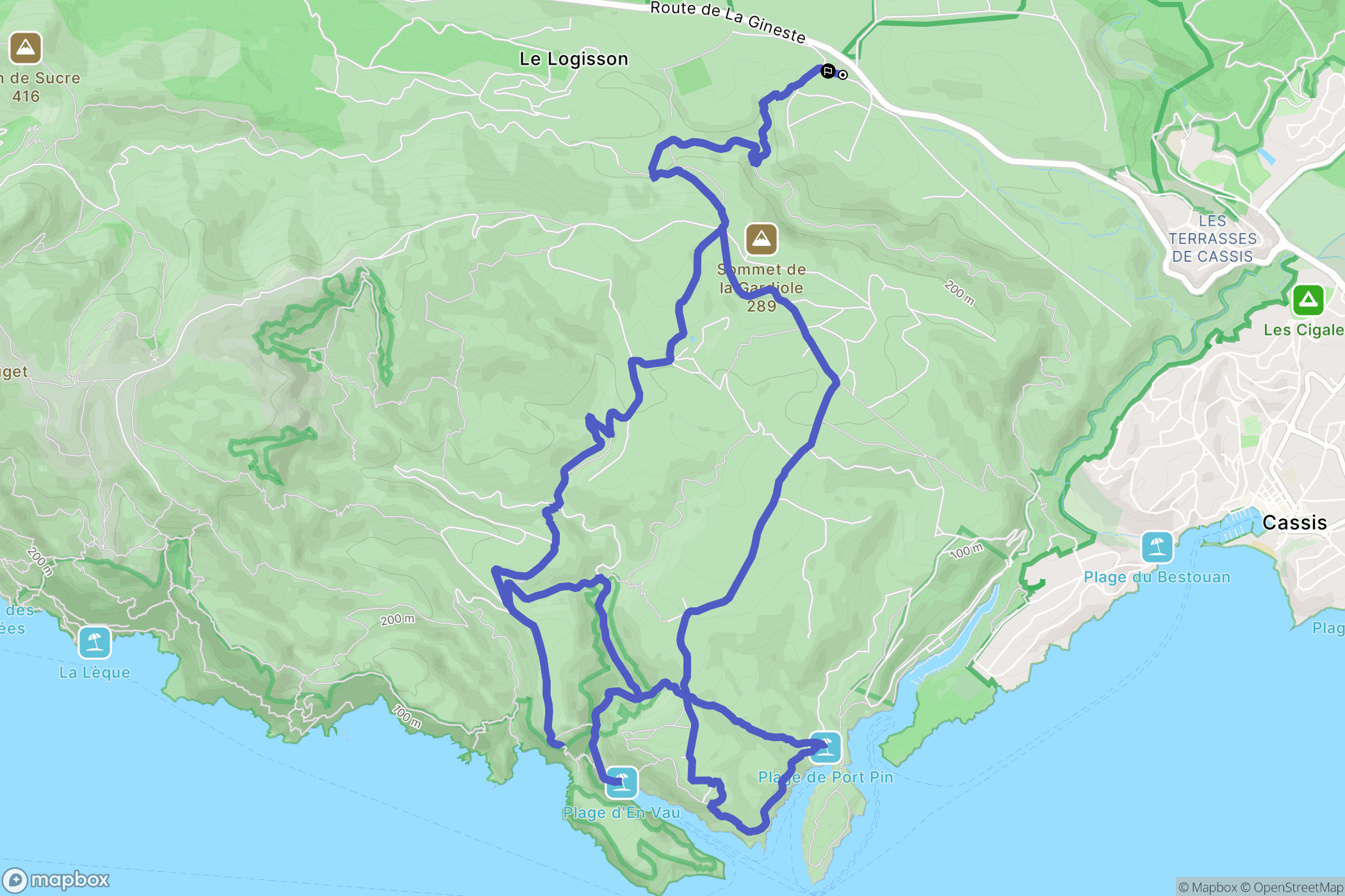 Cassis : carte du parcours de randonnée - France