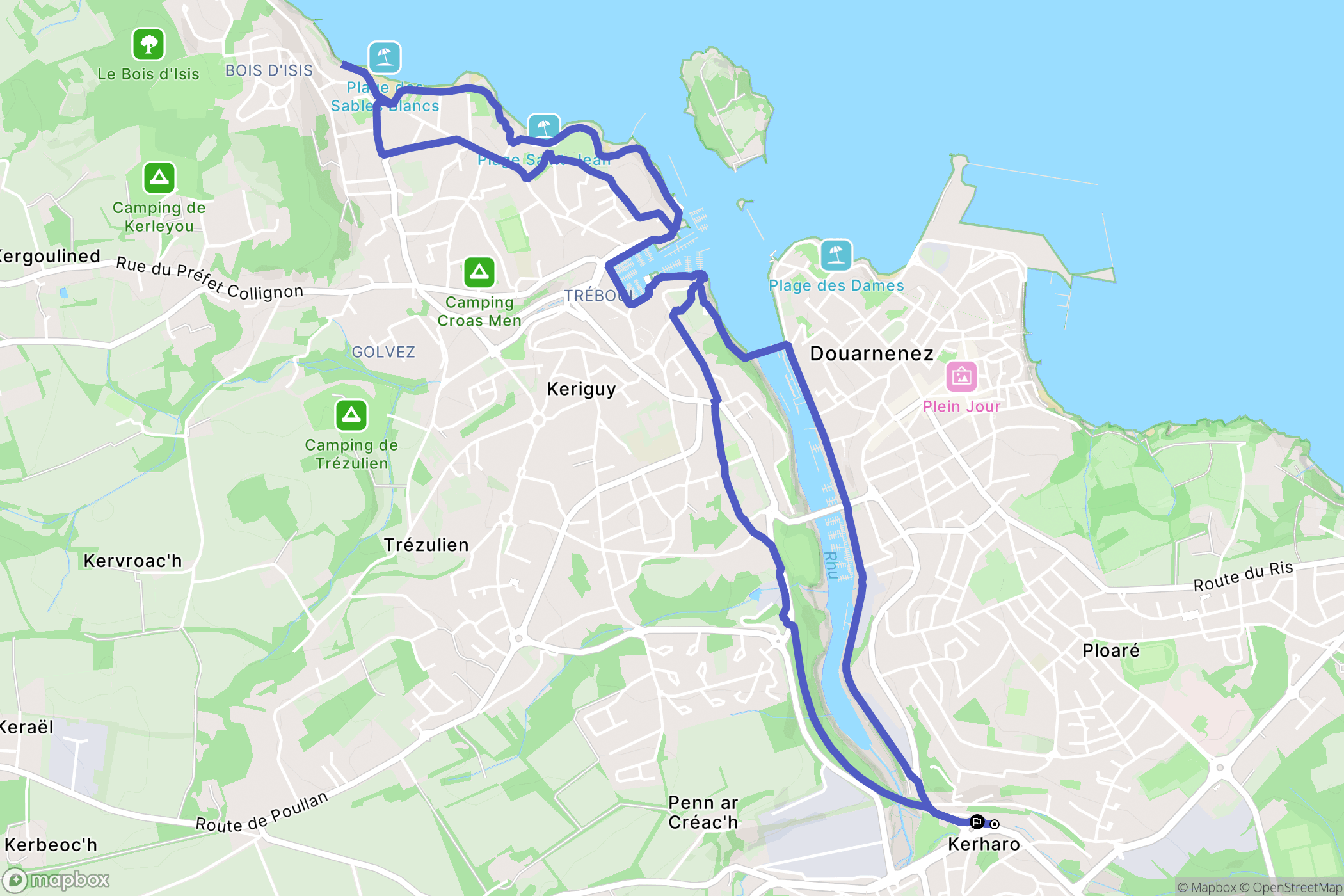 Douarnenez : carte du parcours de randonnée - France