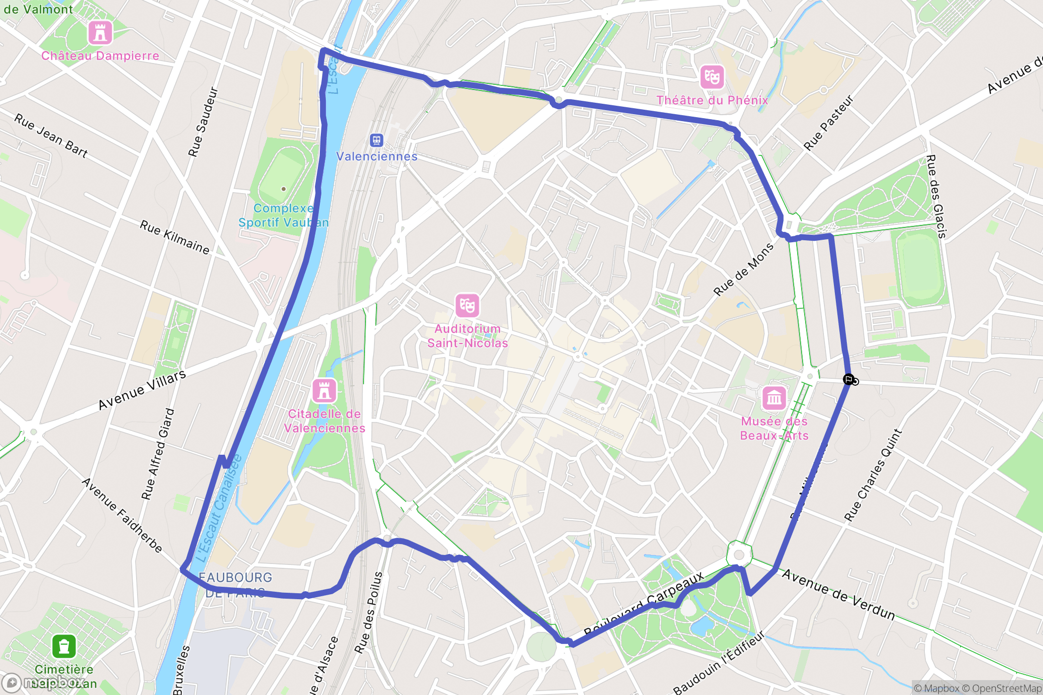 Valenciennes : carte du parcours de randonnée - France