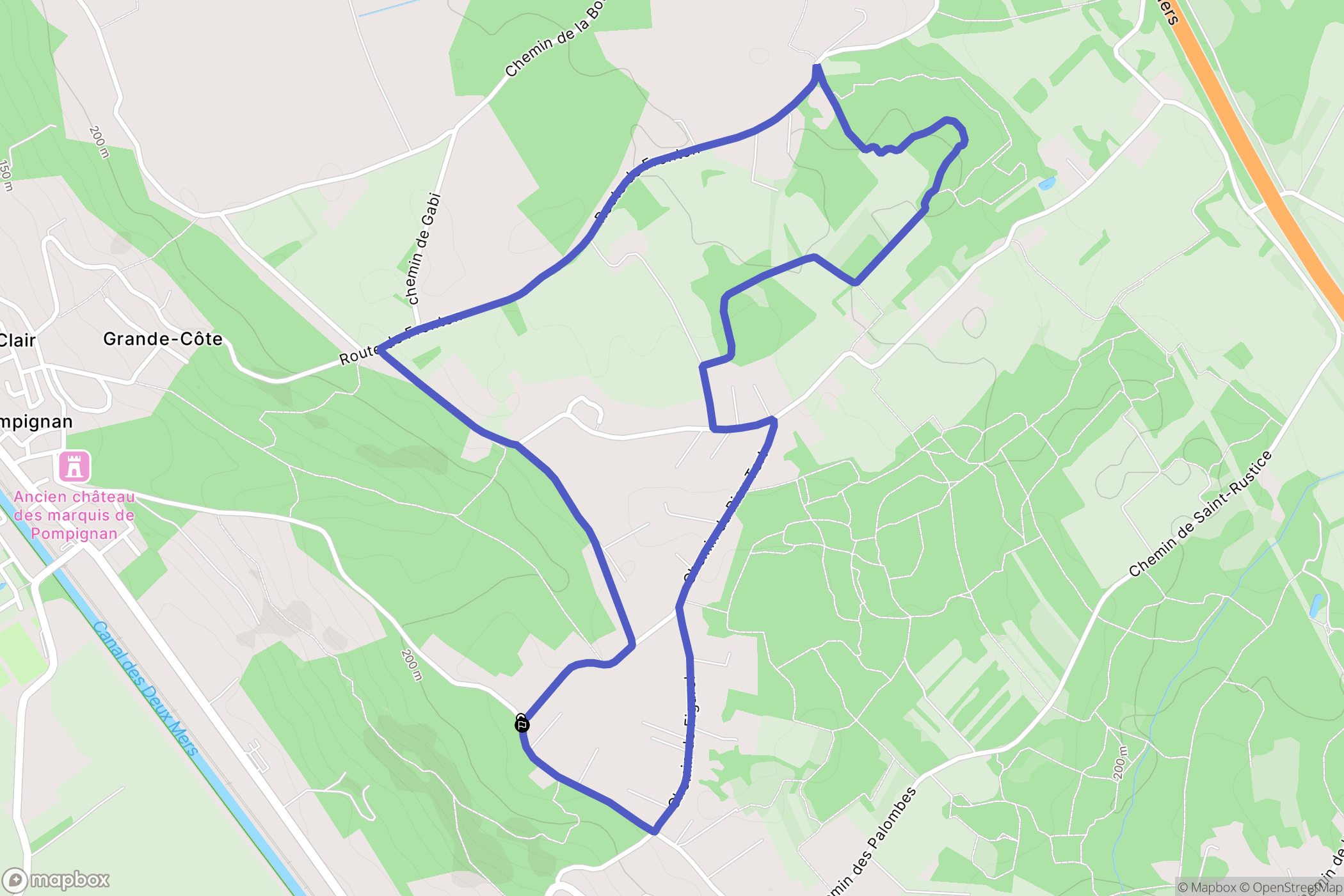 Pompignan : carte du parcours de randonnée - France