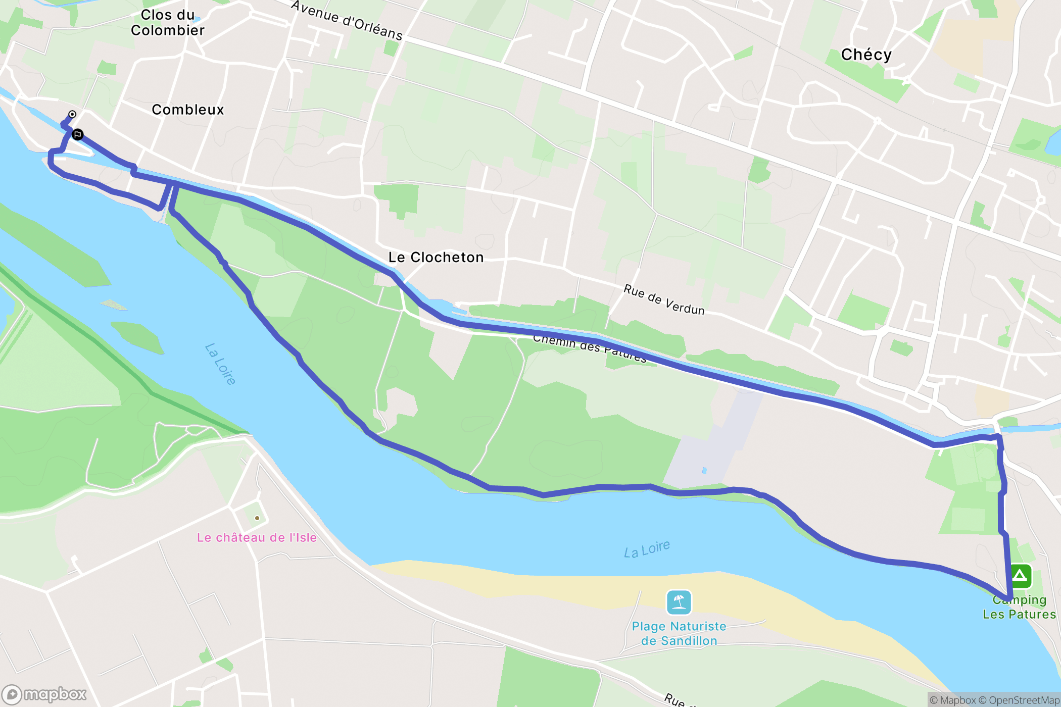 Combleux : carte du parcours de randonnée - France