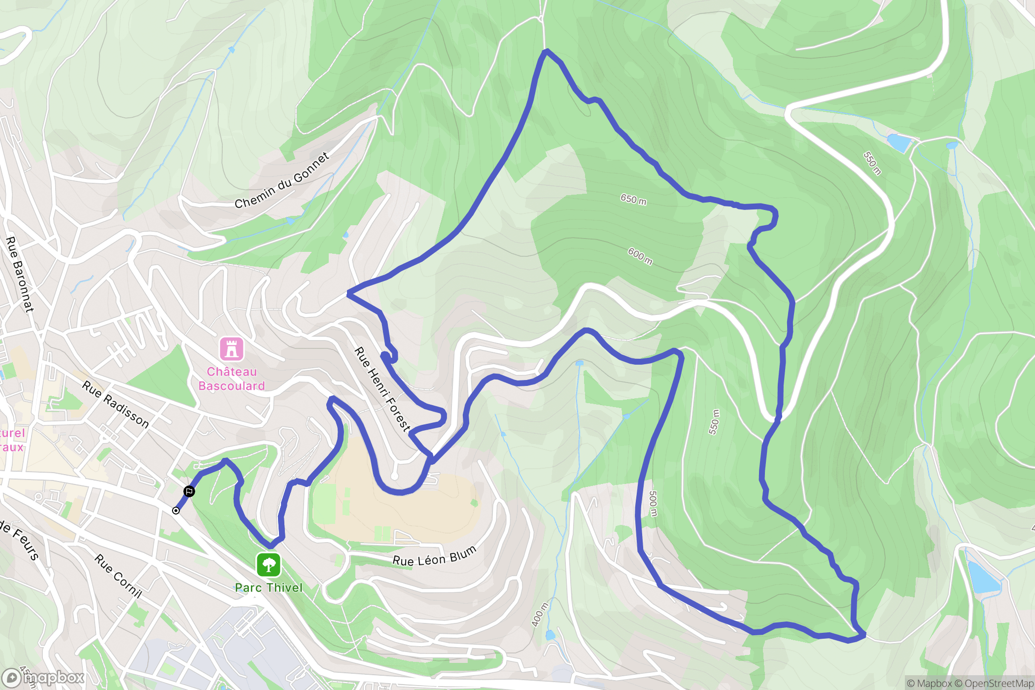 Tarare : carte du parcours de randonnée - France