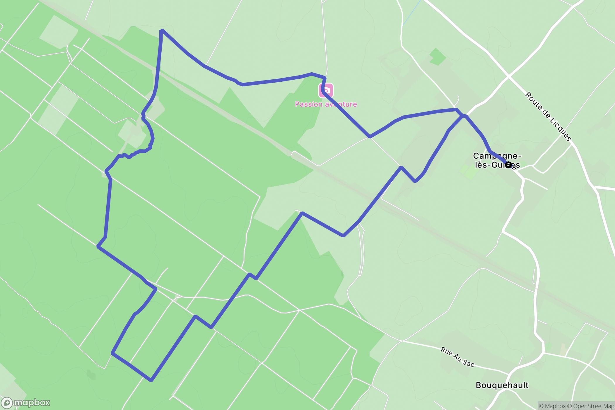 Campagne-lès-Guines : carte du parcours de randonnée - France