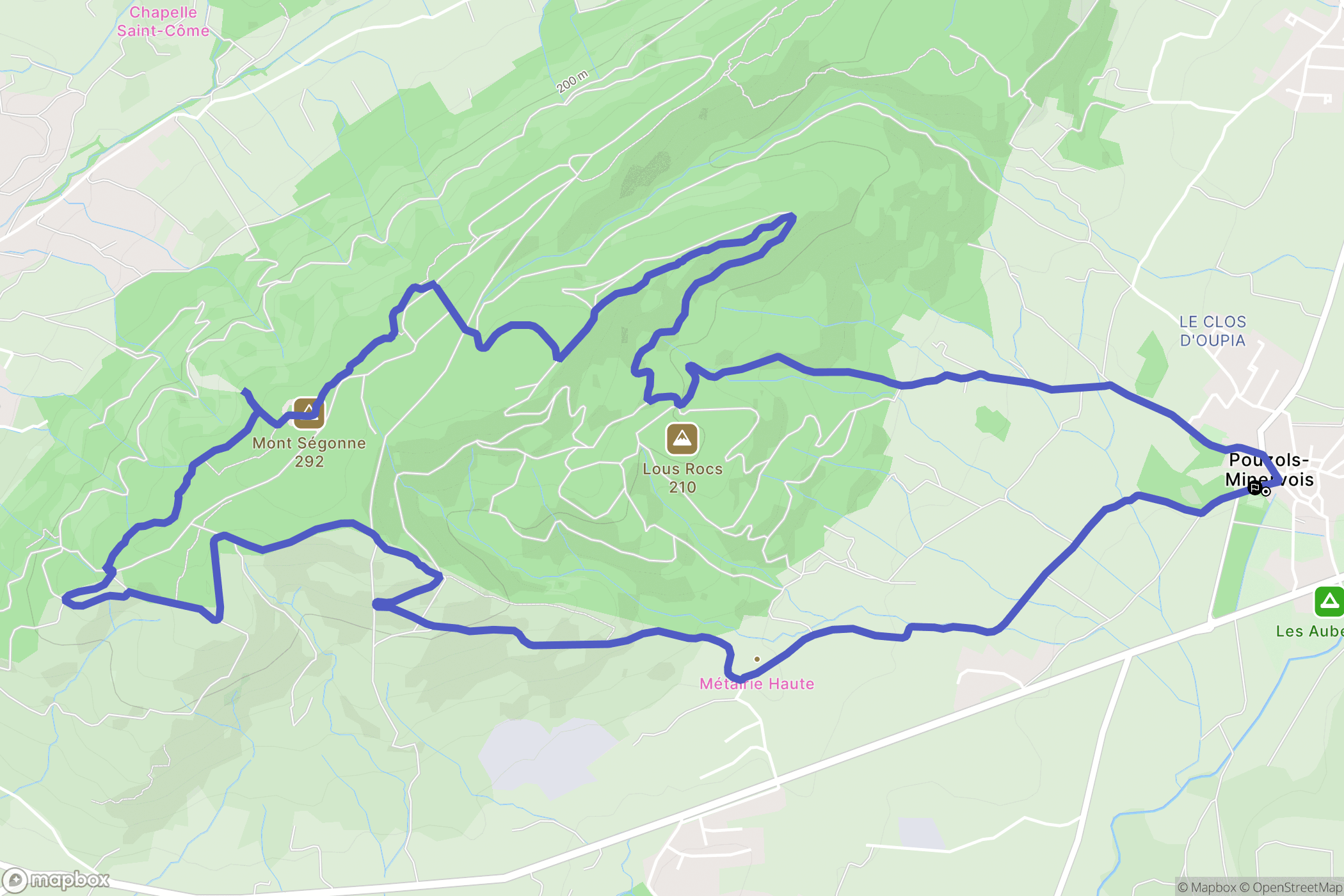Pouzols-Minervois : carte du parcours de randonnée - France