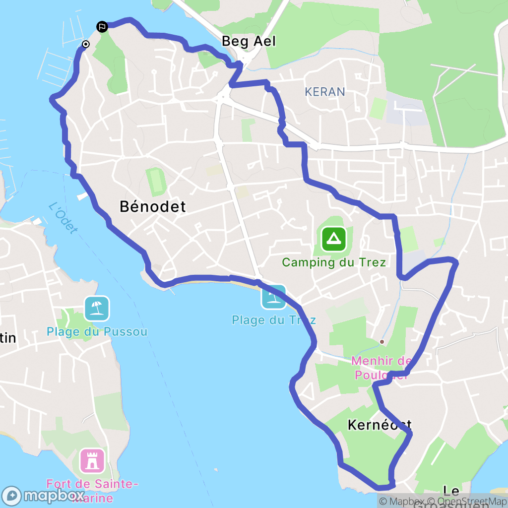 Bénodet : carte du parcours de randonnée - France