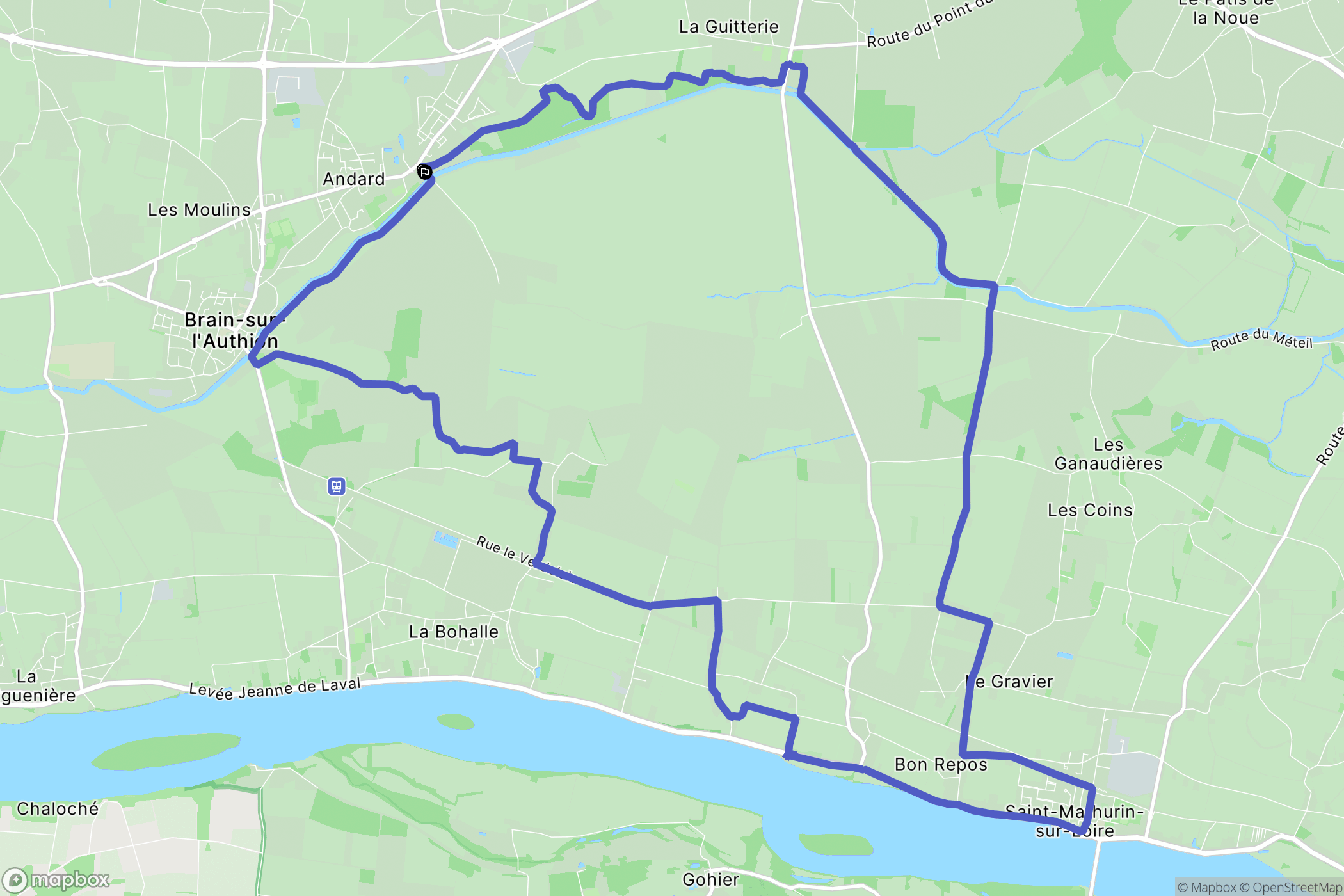 Loire-Authion : carte du parcours de randonnée - France