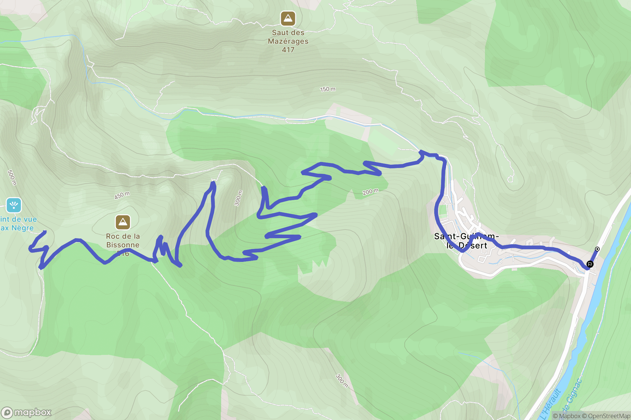 Saint-Guilhem-le-Désert : carte du parcours de randonnée - France