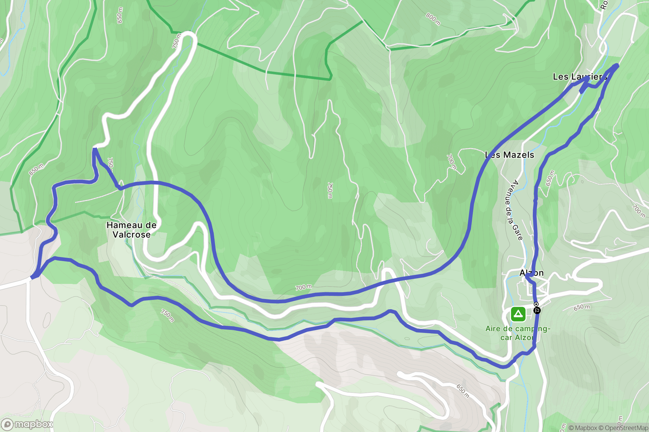 Alzon : carte du parcours de randonnée - France