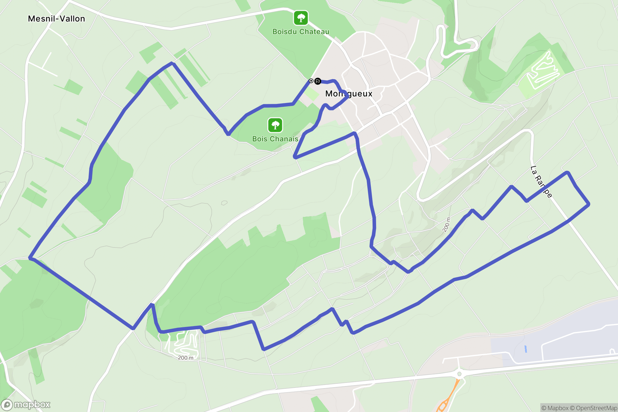 Montgueux : carte du parcours de randonnée - France