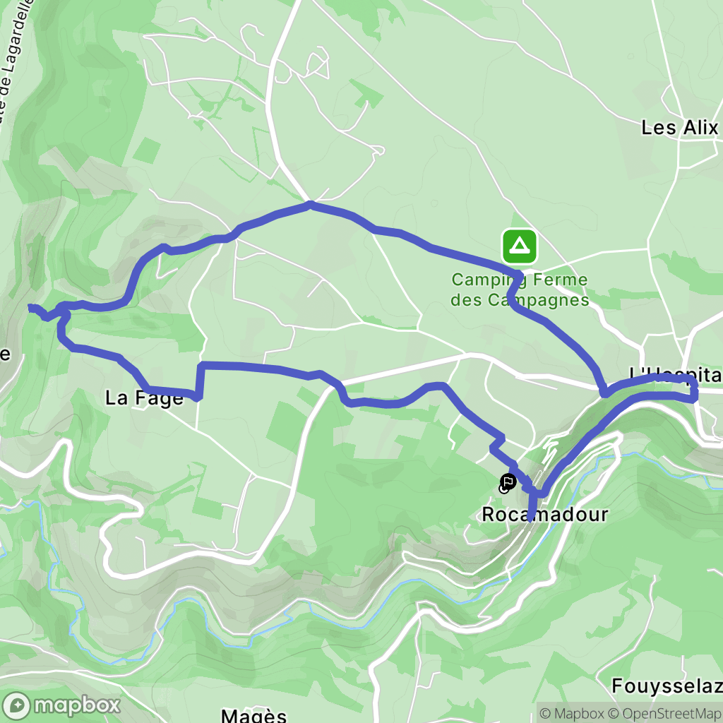 Rocamadour : carte du parcours de randonnée - France