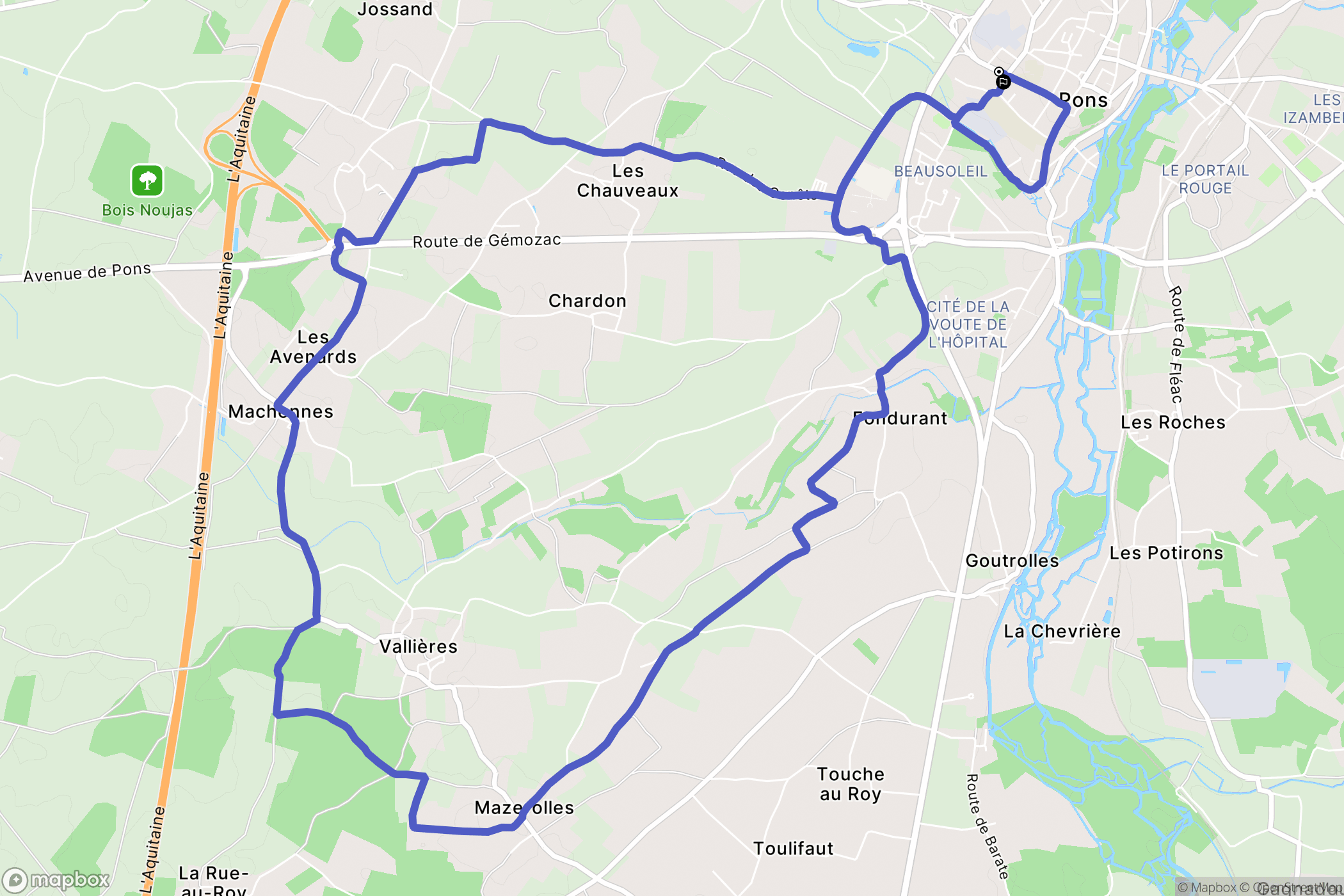Pons : carte du parcours de randonnée - France