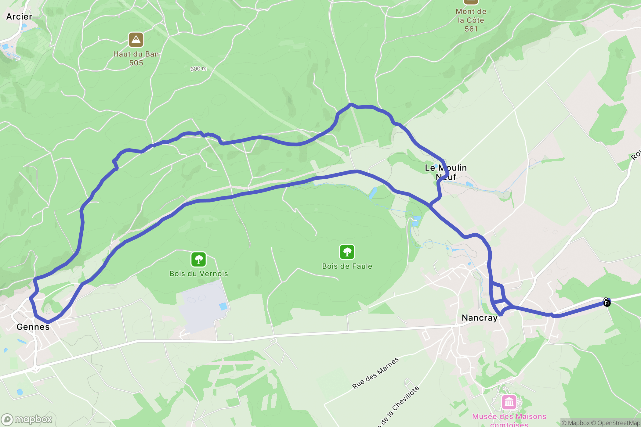 Nancray : carte du parcours de randonnée - France