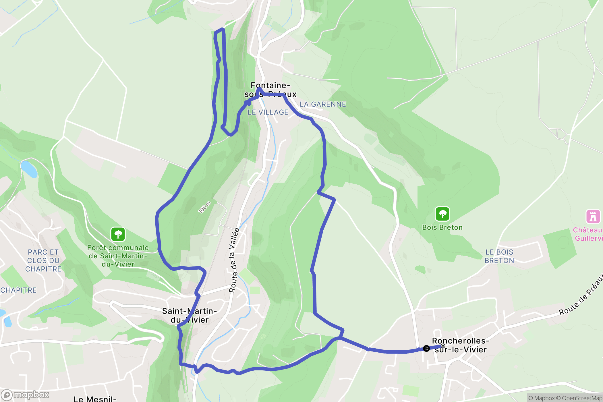 Roncherolles-sur-le-Vivier : carte du parcours de randonnée - France