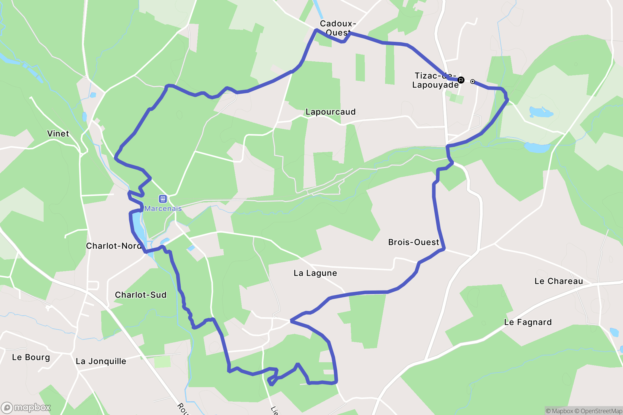 Tizac-de-Lapouyade : carte du parcours de randonnée - France