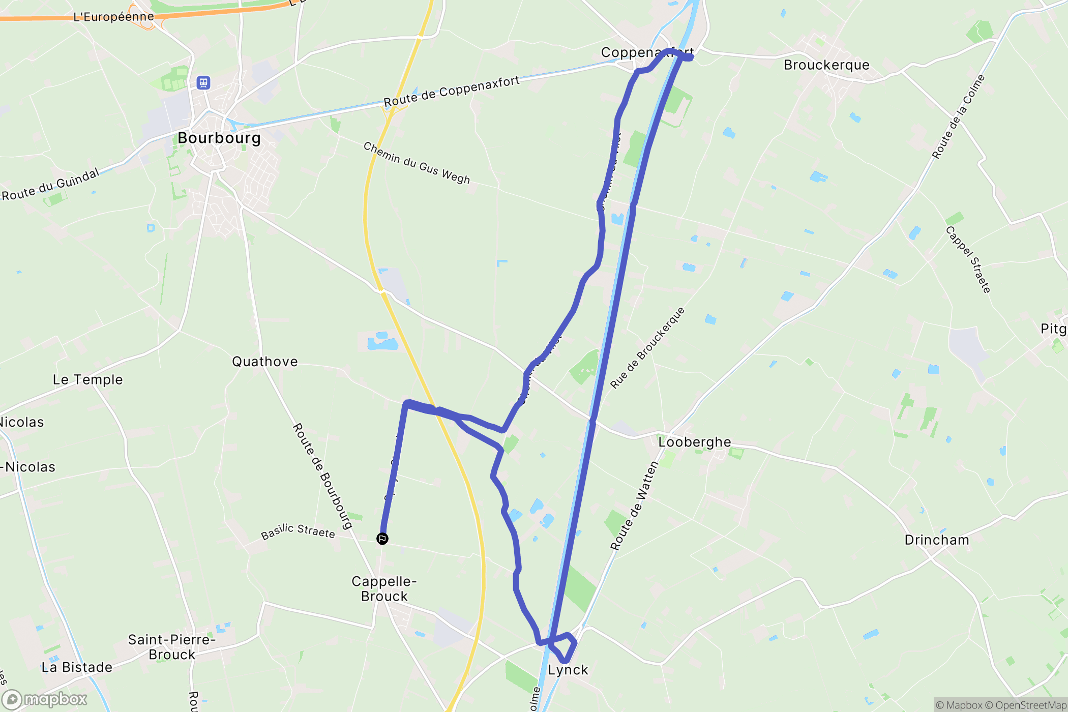 Cappelle-Brouck : carte du parcours de randonnée - France