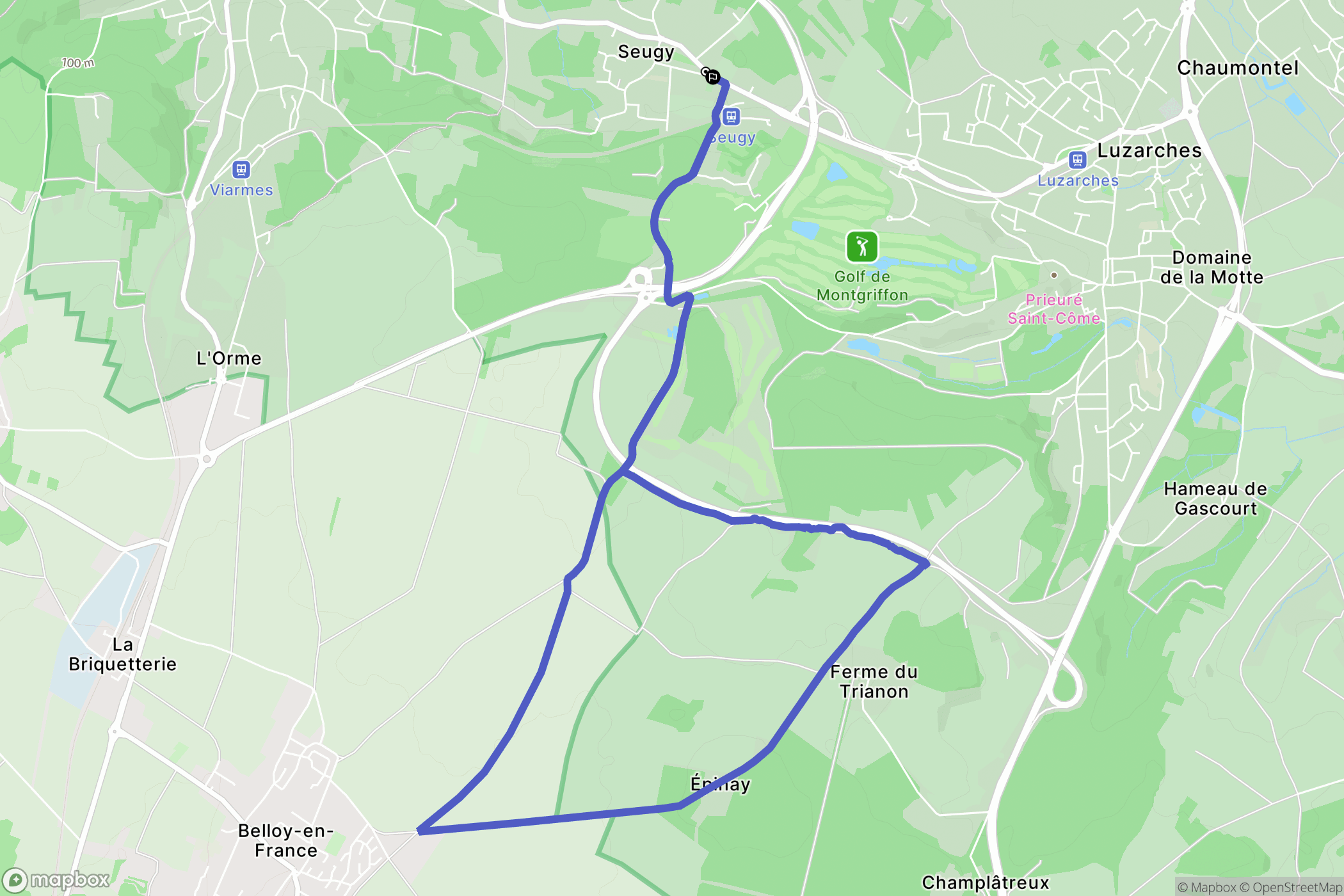 Seugy : carte du parcours de randonnée - France