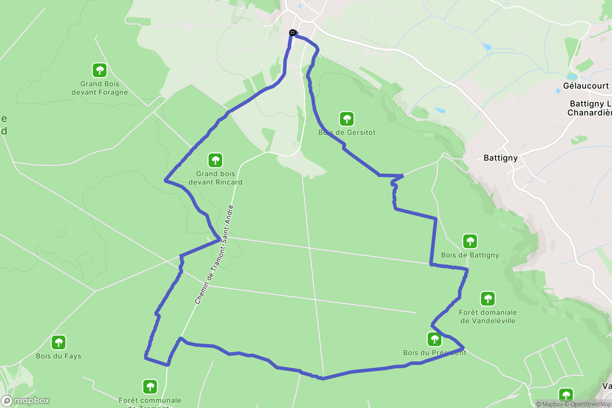 Favières : carte du parcours de randonnée - France