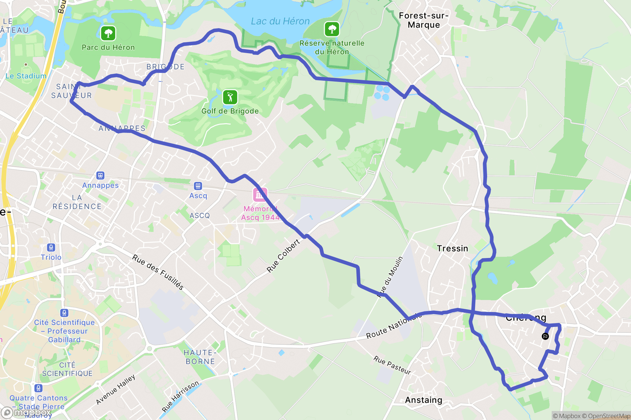 Chéreng : carte du parcours de randonnée - France