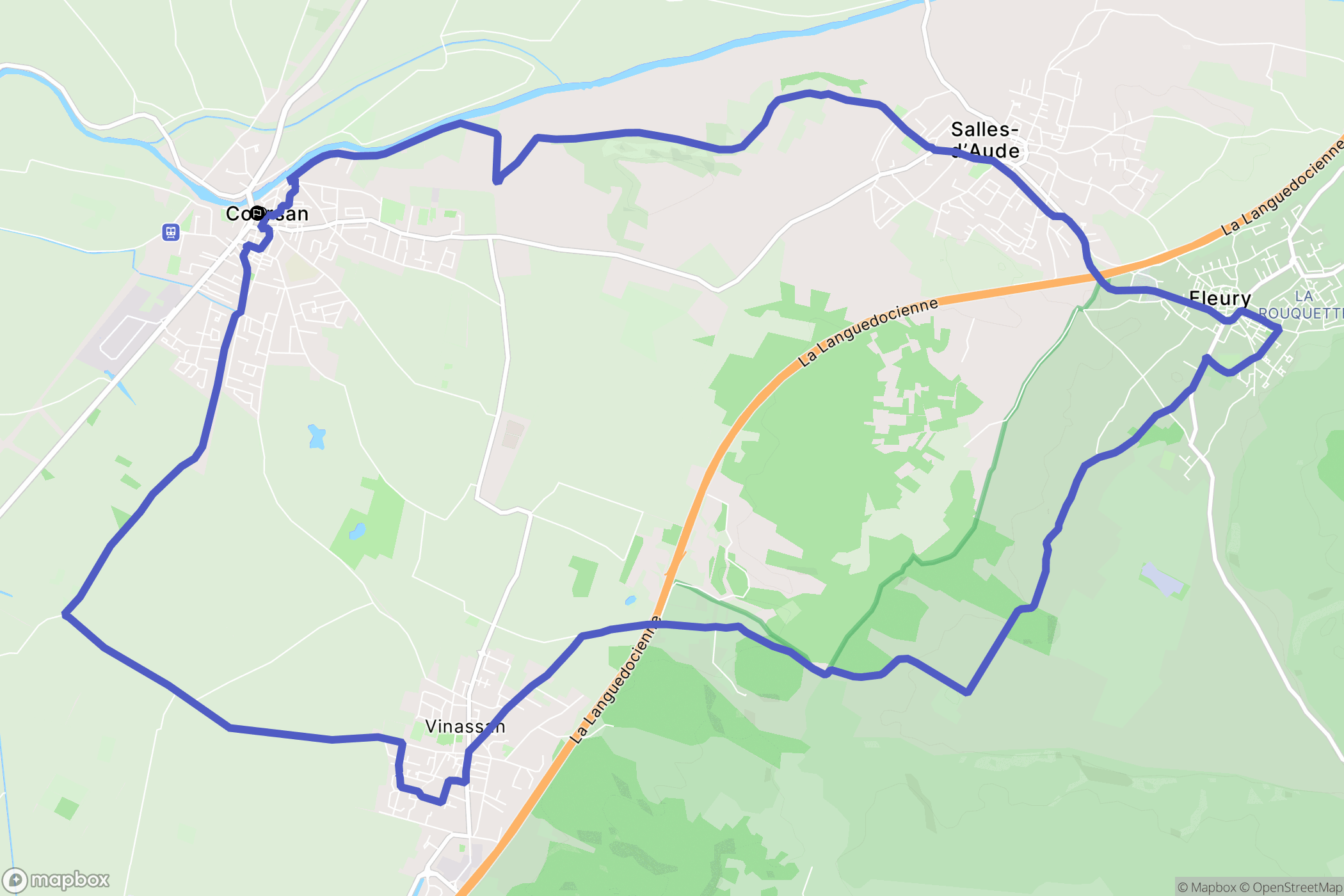 Coursan : carte du parcours de randonnée - France