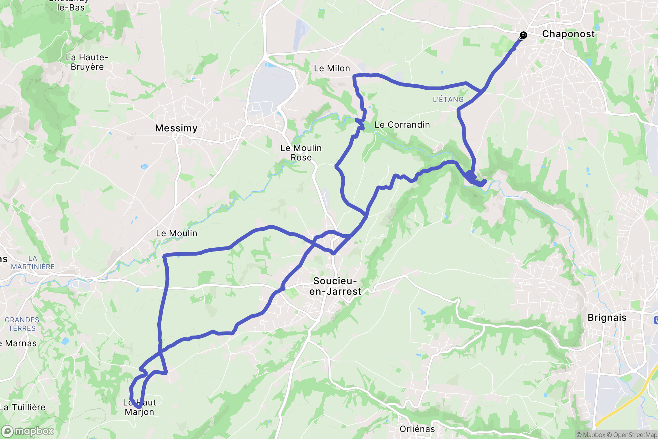 Chaponost : carte du parcours de randonnée - France