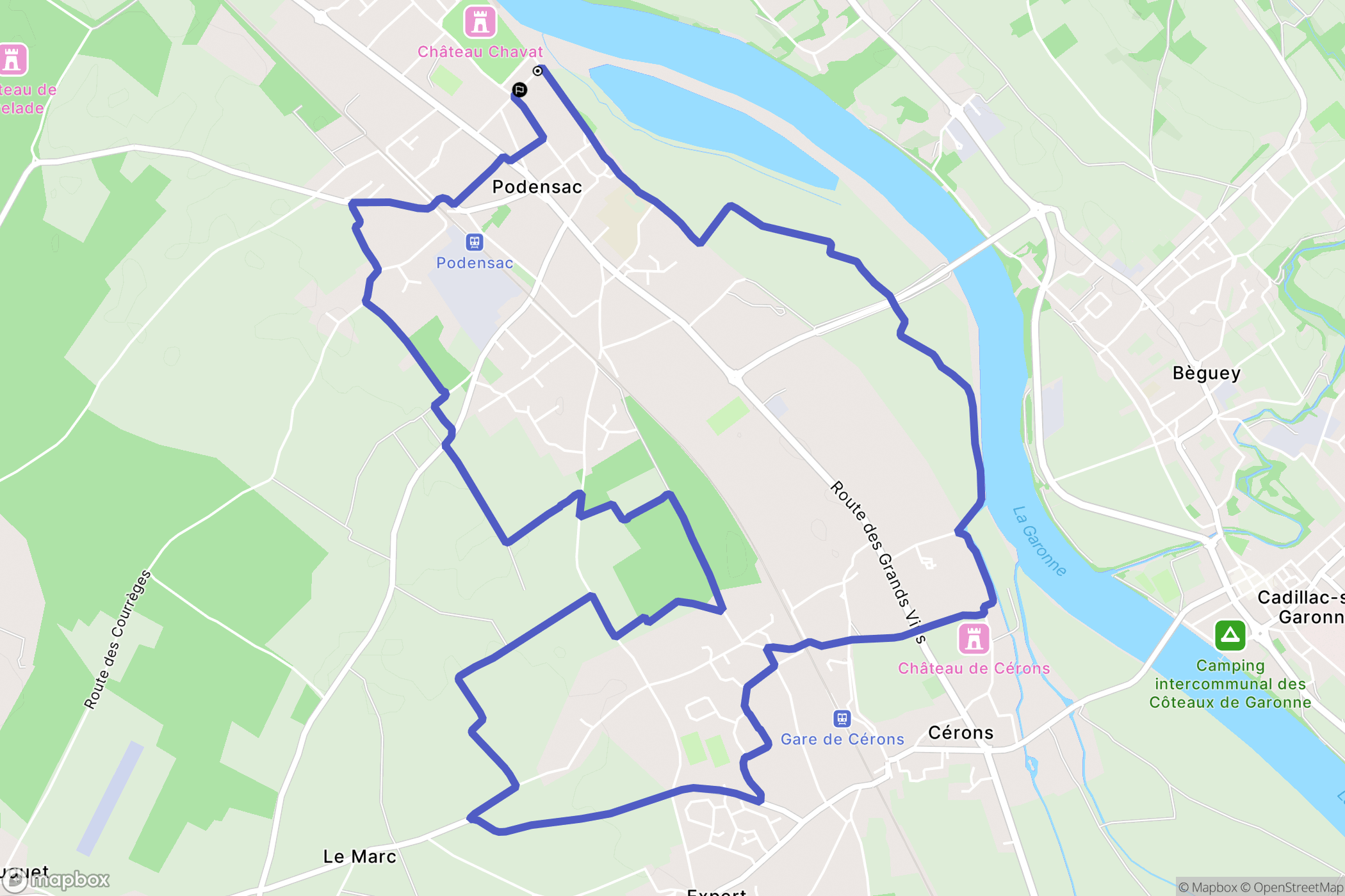 Podensac : carte du parcours de randonnée - France