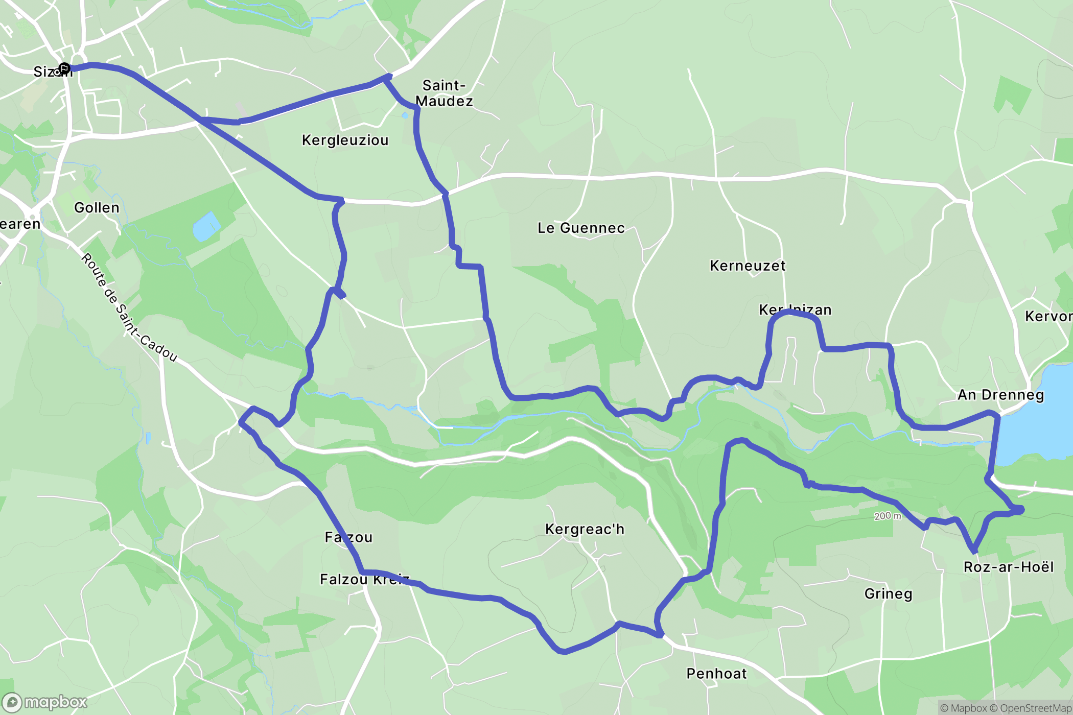 Sizun : carte du parcours de randonnée - France