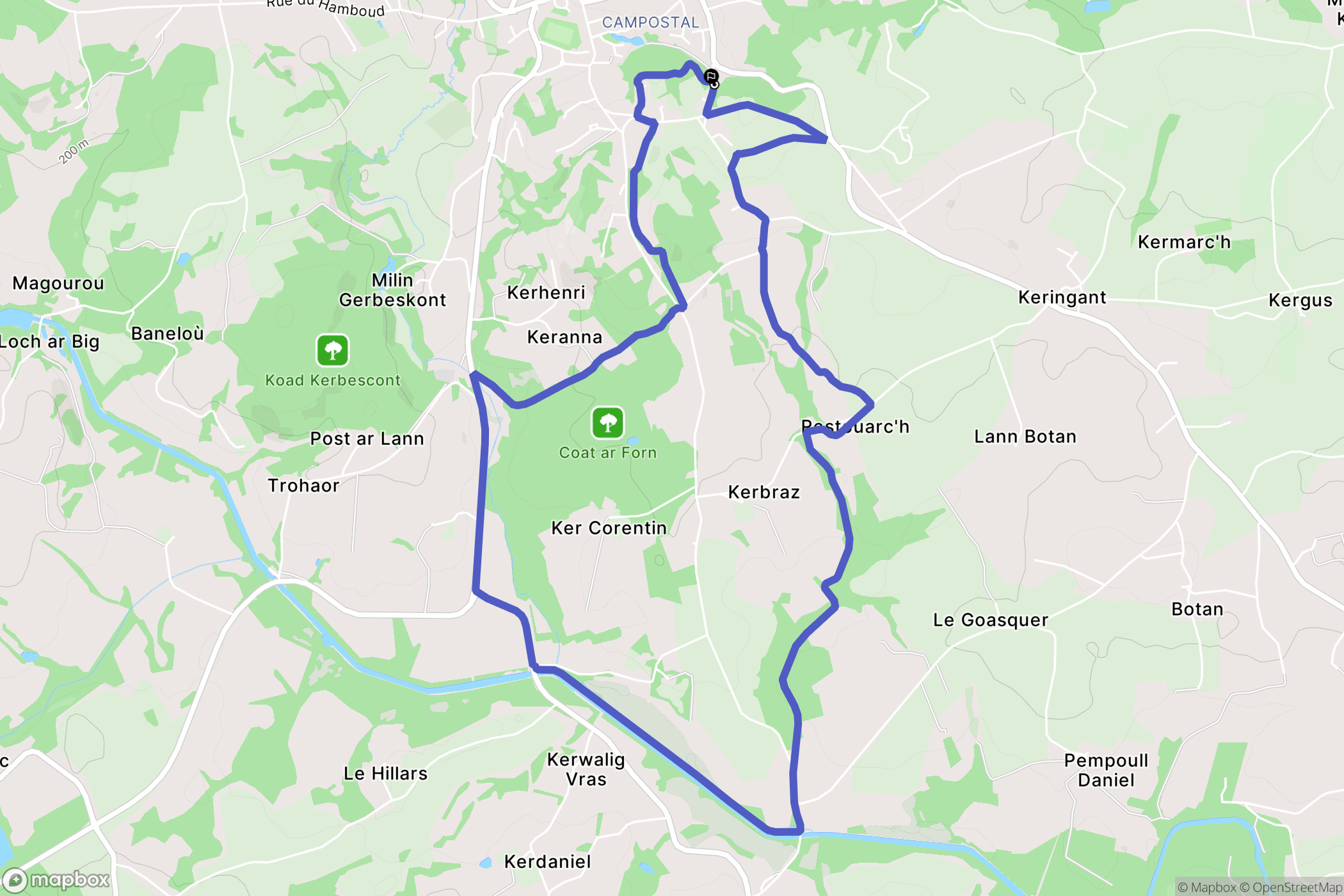 Rostrenen : carte du parcours de randonnée - France