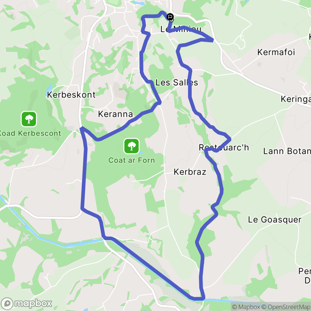 Rostrenen : carte du parcours de randonnée - France