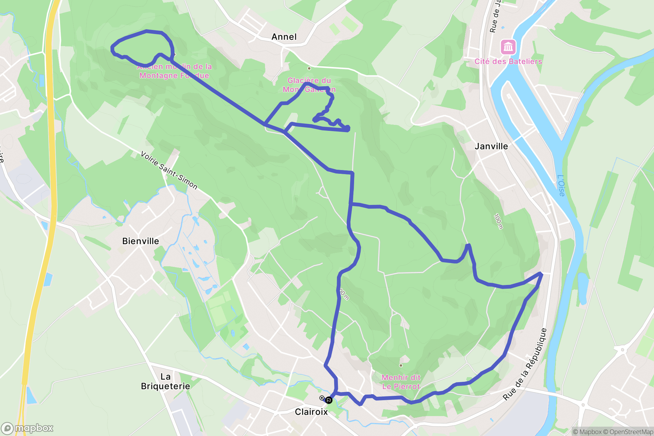 Clairoix : carte du parcours de randonnée - France