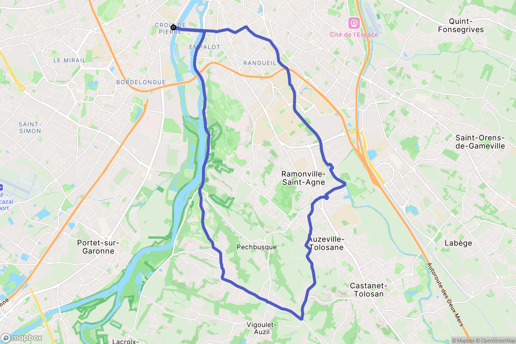 Toulouse : carte du parcours de randonnée - France
