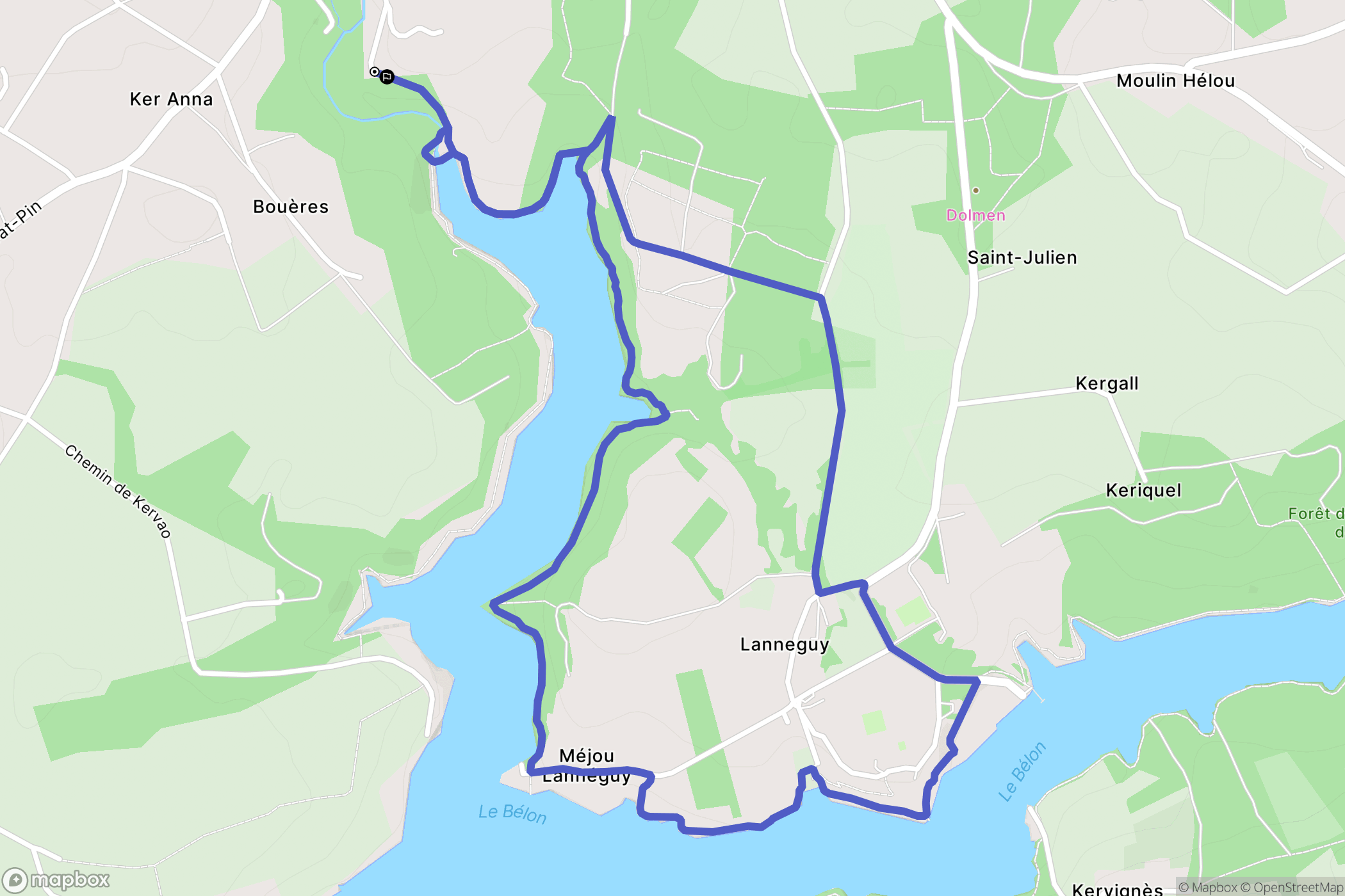 Riec-sur-Bélon : carte du parcours de randonnée - France