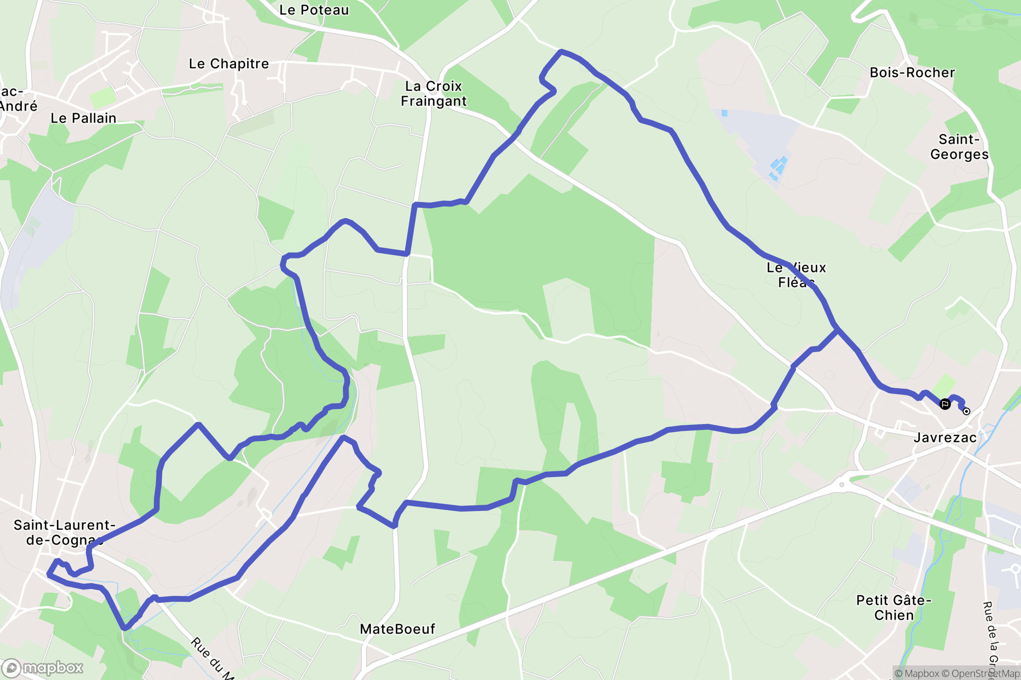 Javrezac : carte du parcours de randonnée - France