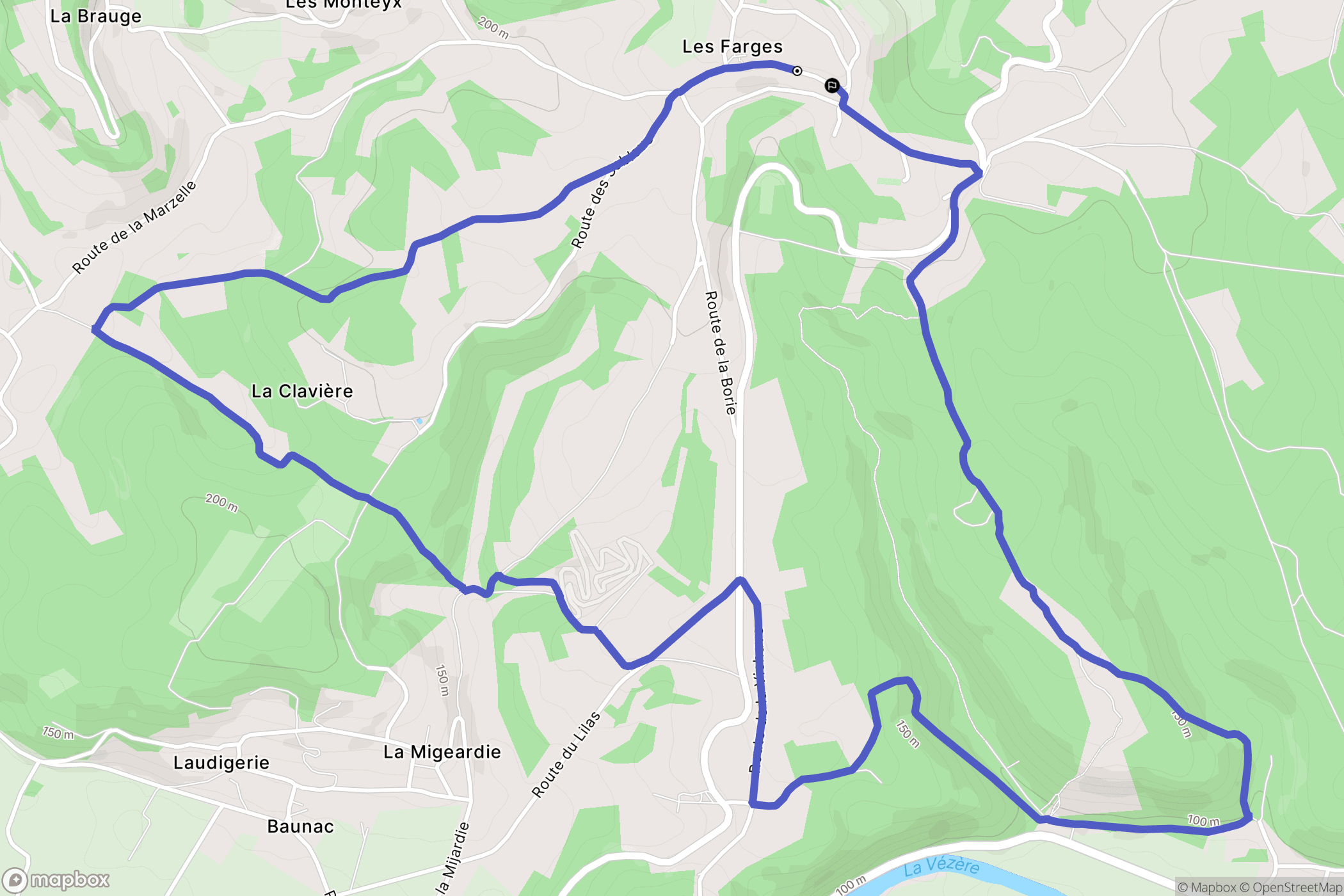 Les Farges : carte du parcours de randonnée - France